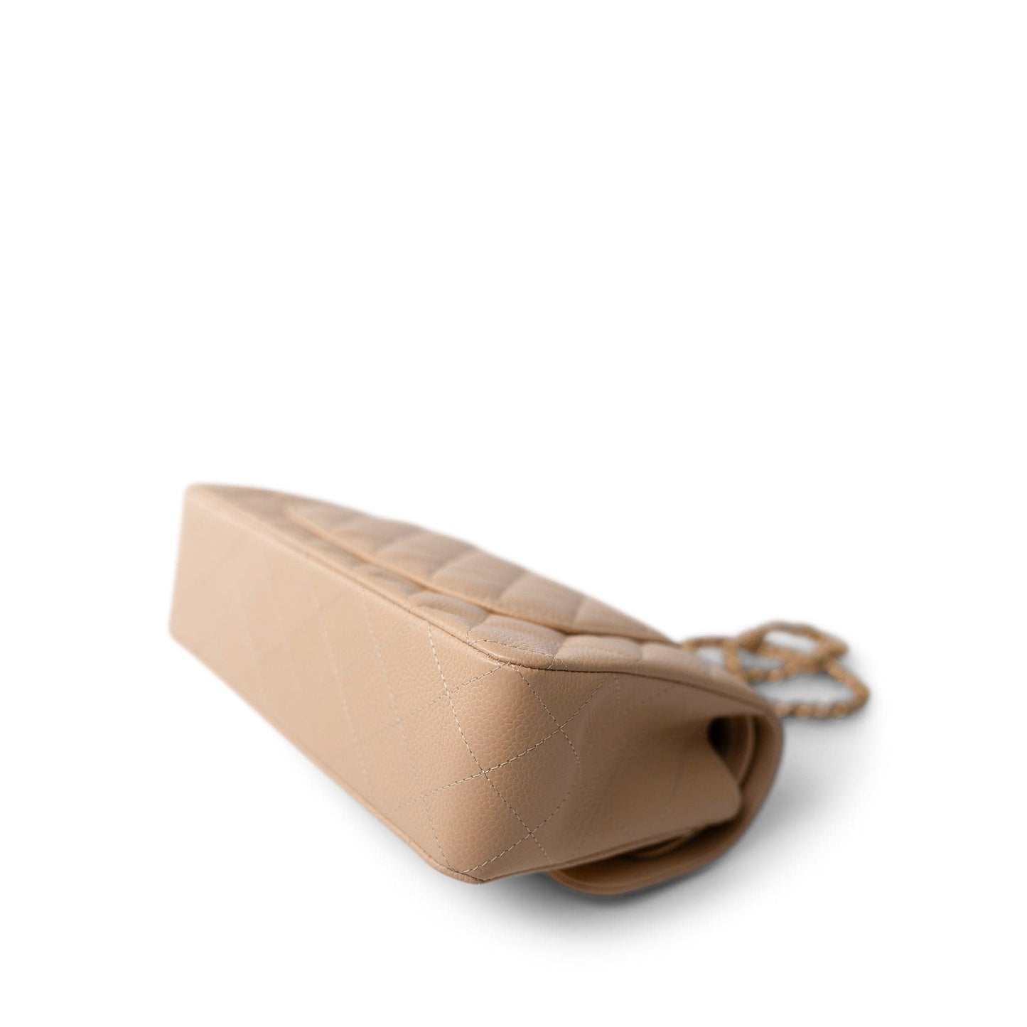 Beige Clair Caviar Quilted Classic Flap Small Gold Hardware