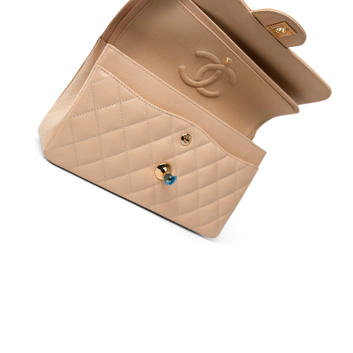 Beige Clair Caviar Quilted Classic Flap Small Gold Hardware