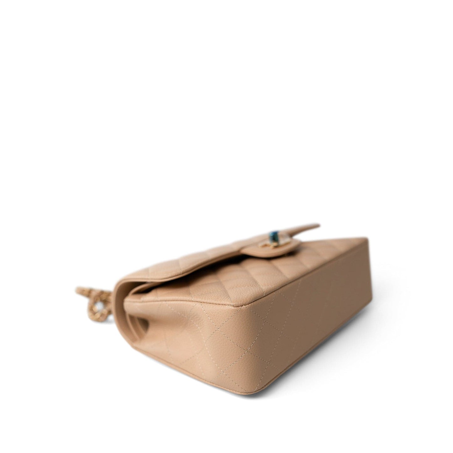 Beige Clair Caviar Quilted Classic Flap Small Gold Hardware