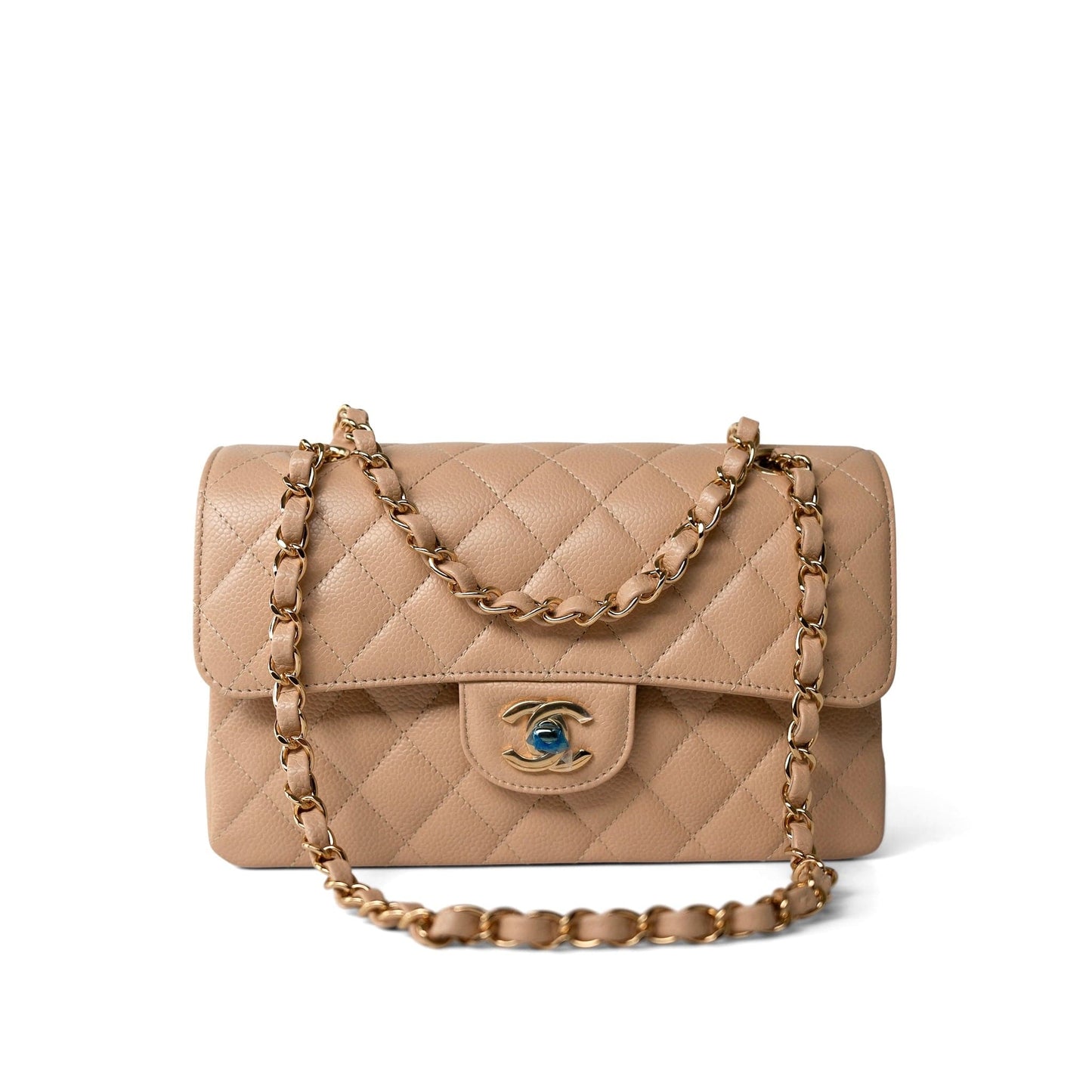 Beige Clair Caviar Quilted Classic Flap Small Gold Hardware
