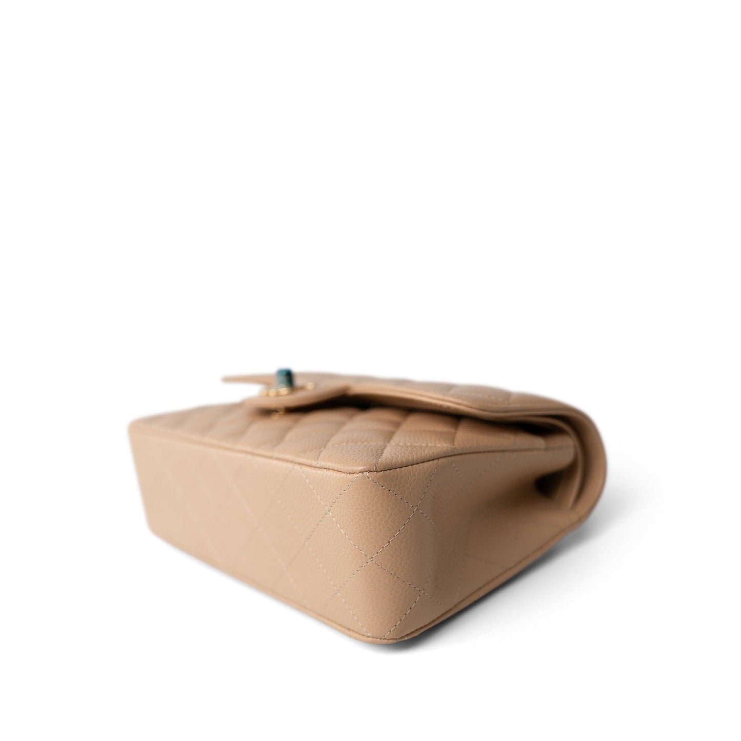 Beige Clair Caviar Quilted Classic Flap Small Gold Hardware