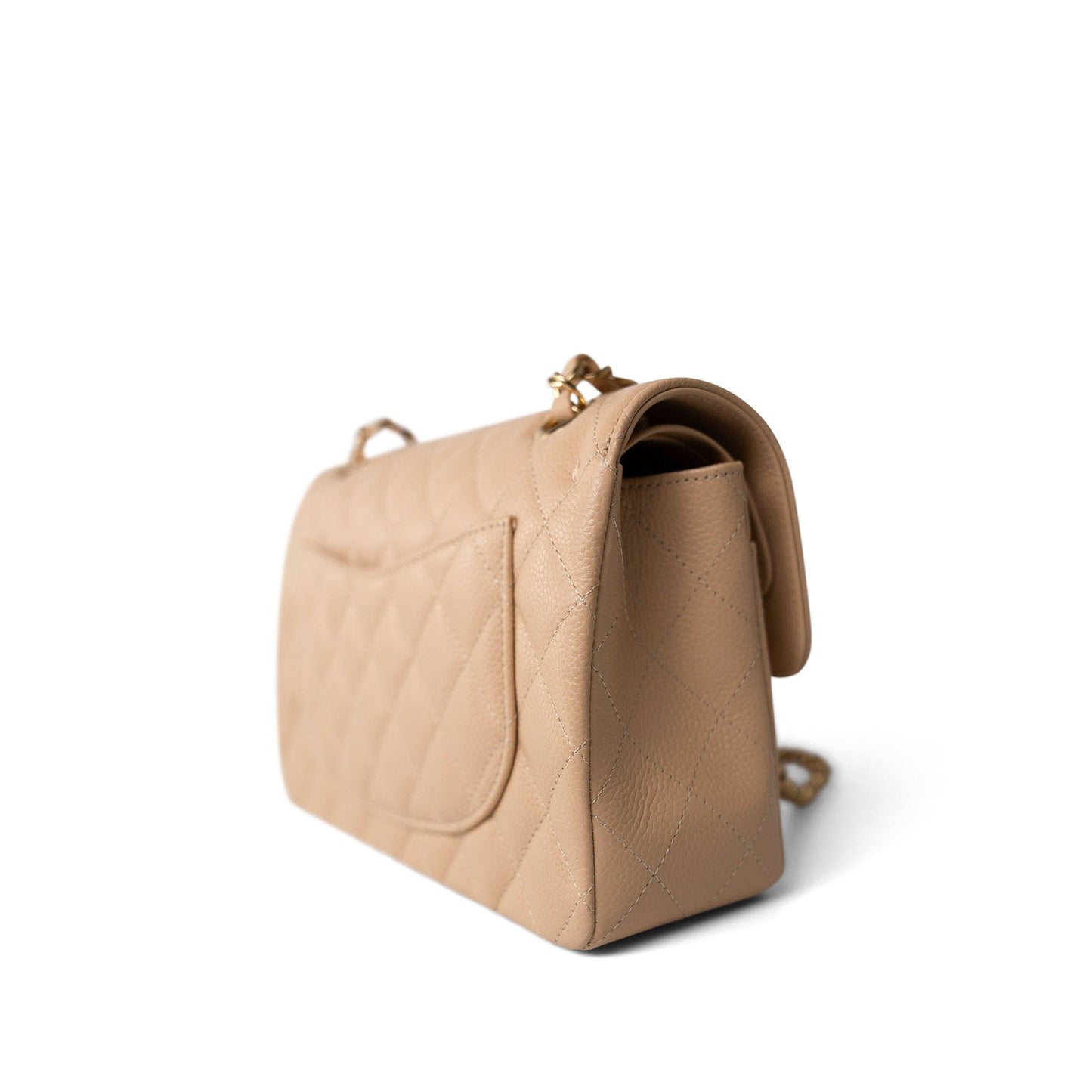 Beige Clair Caviar Quilted Classic Flap Small Gold Hardware