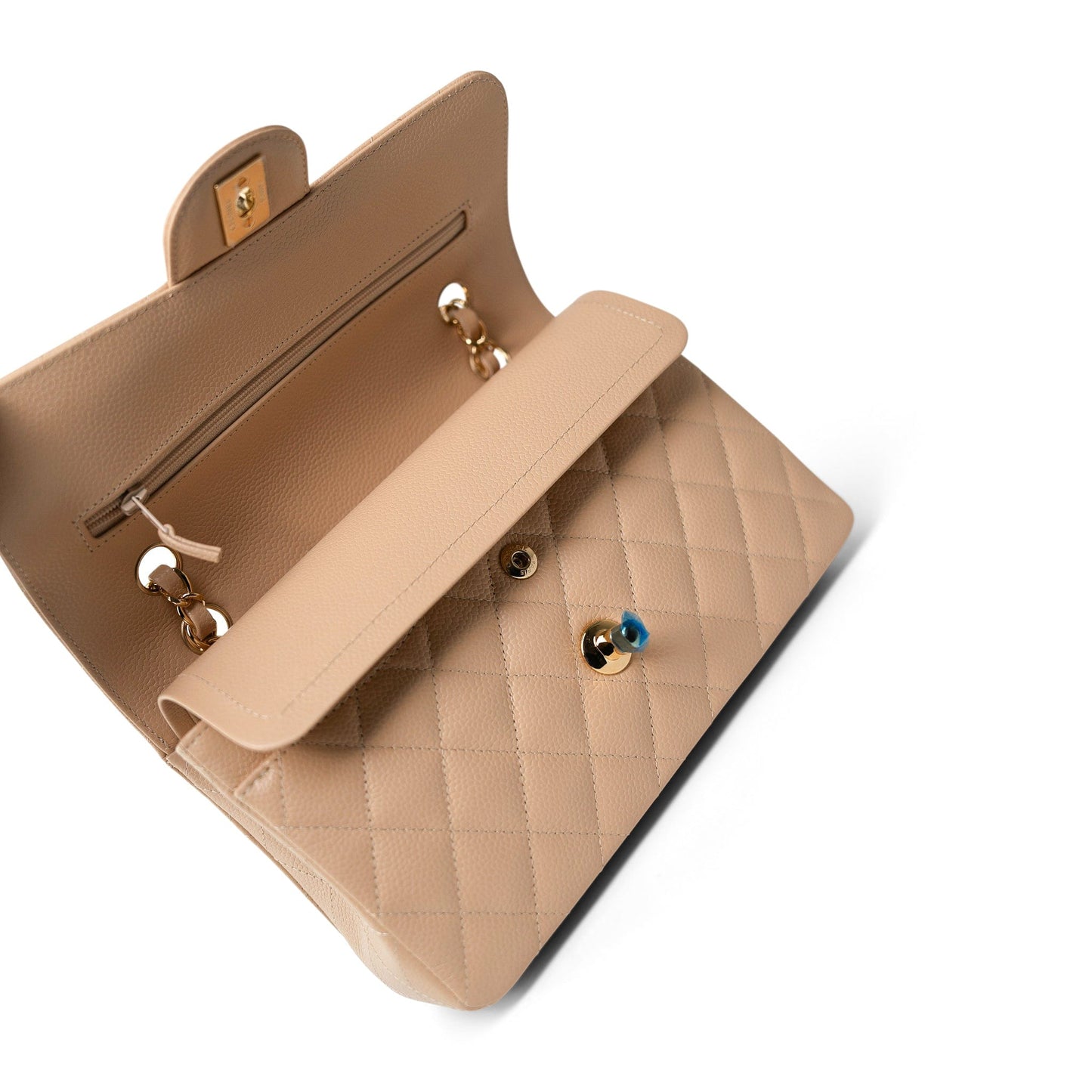 Beige Clair Caviar Quilted Classic Flap Small Gold Hardware
