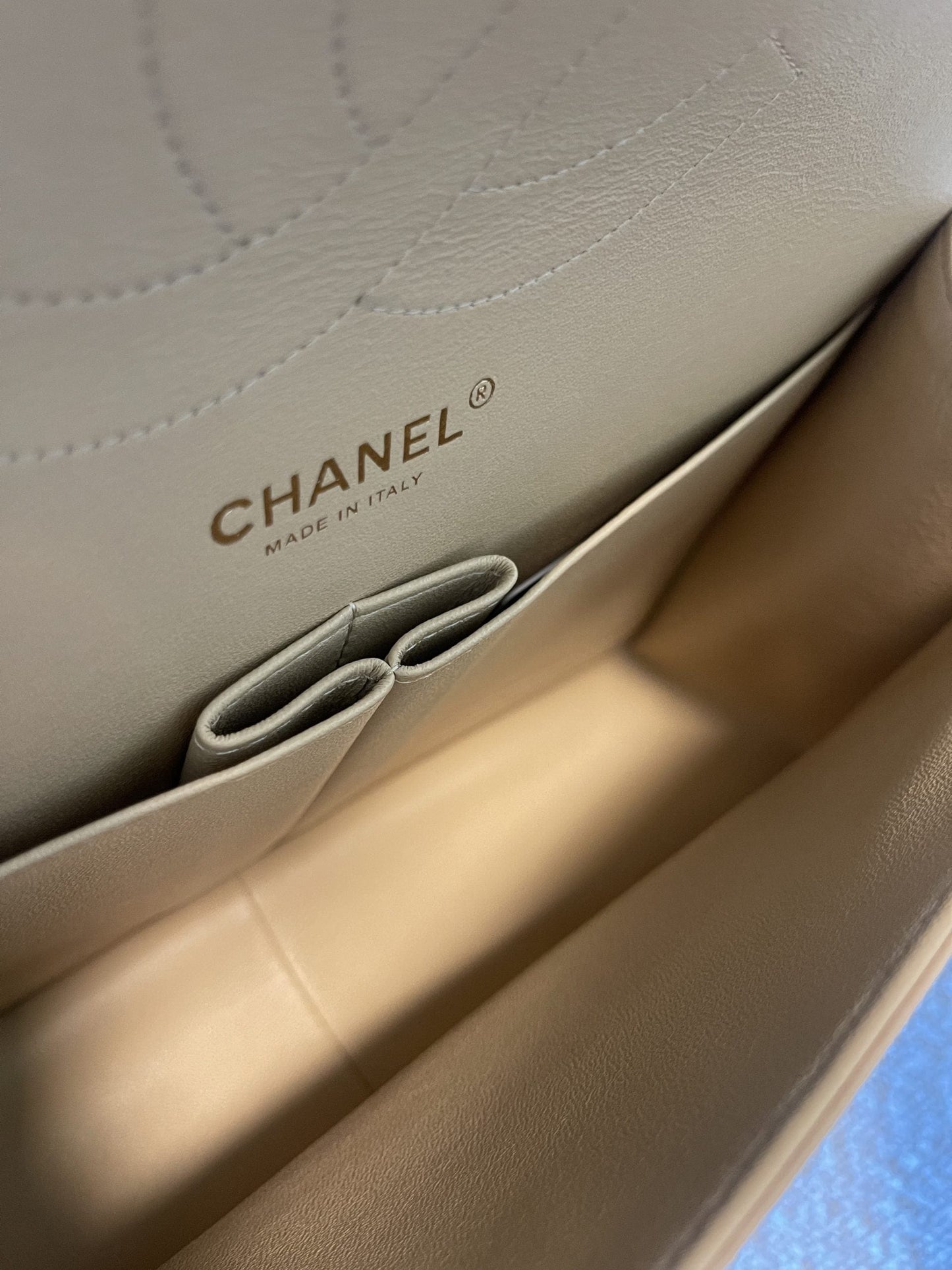 Beige Clair Caviar Quilted Jumbo Classic Flap LGHW