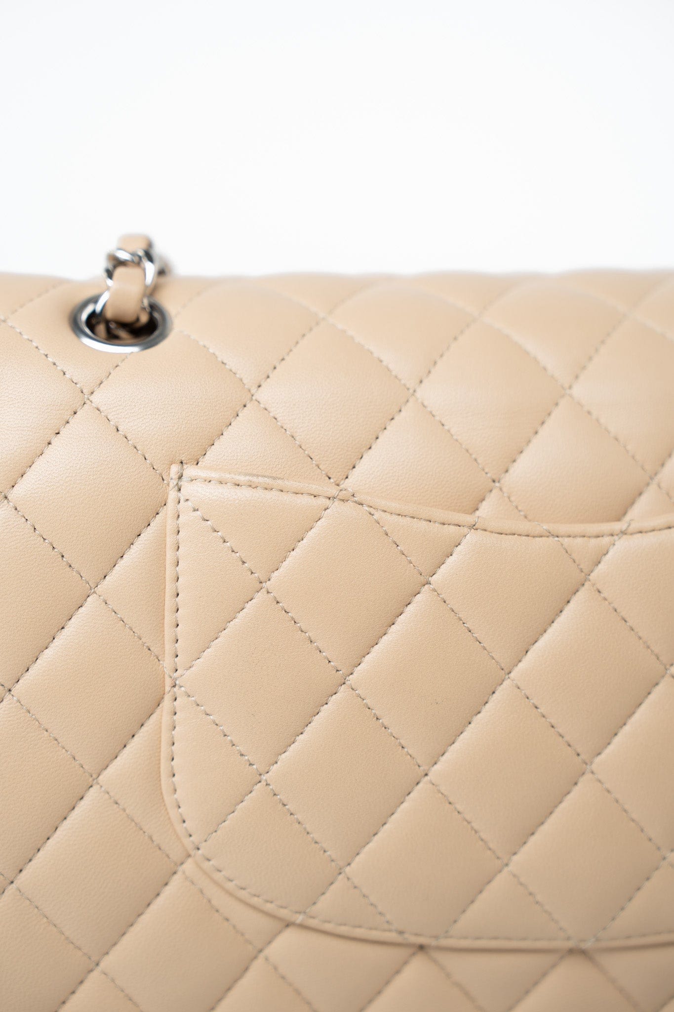 Beige Clair Lambskin Quilted Classic Flap Medium Silver Hardware