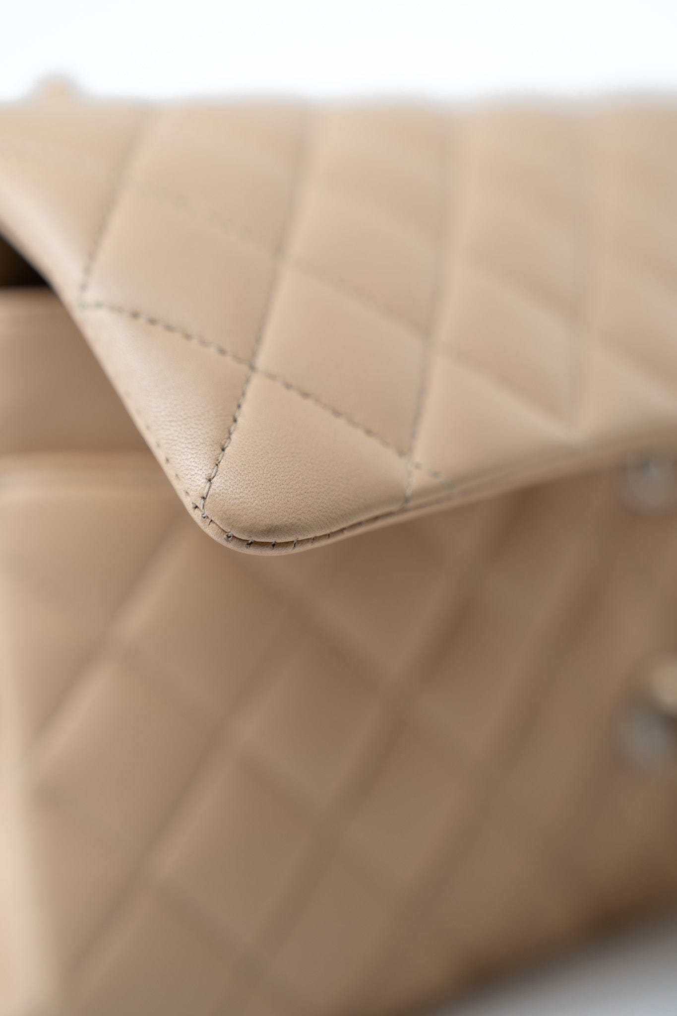 Beige Clair Lambskin Quilted Classic Flap Medium Silver Hardware