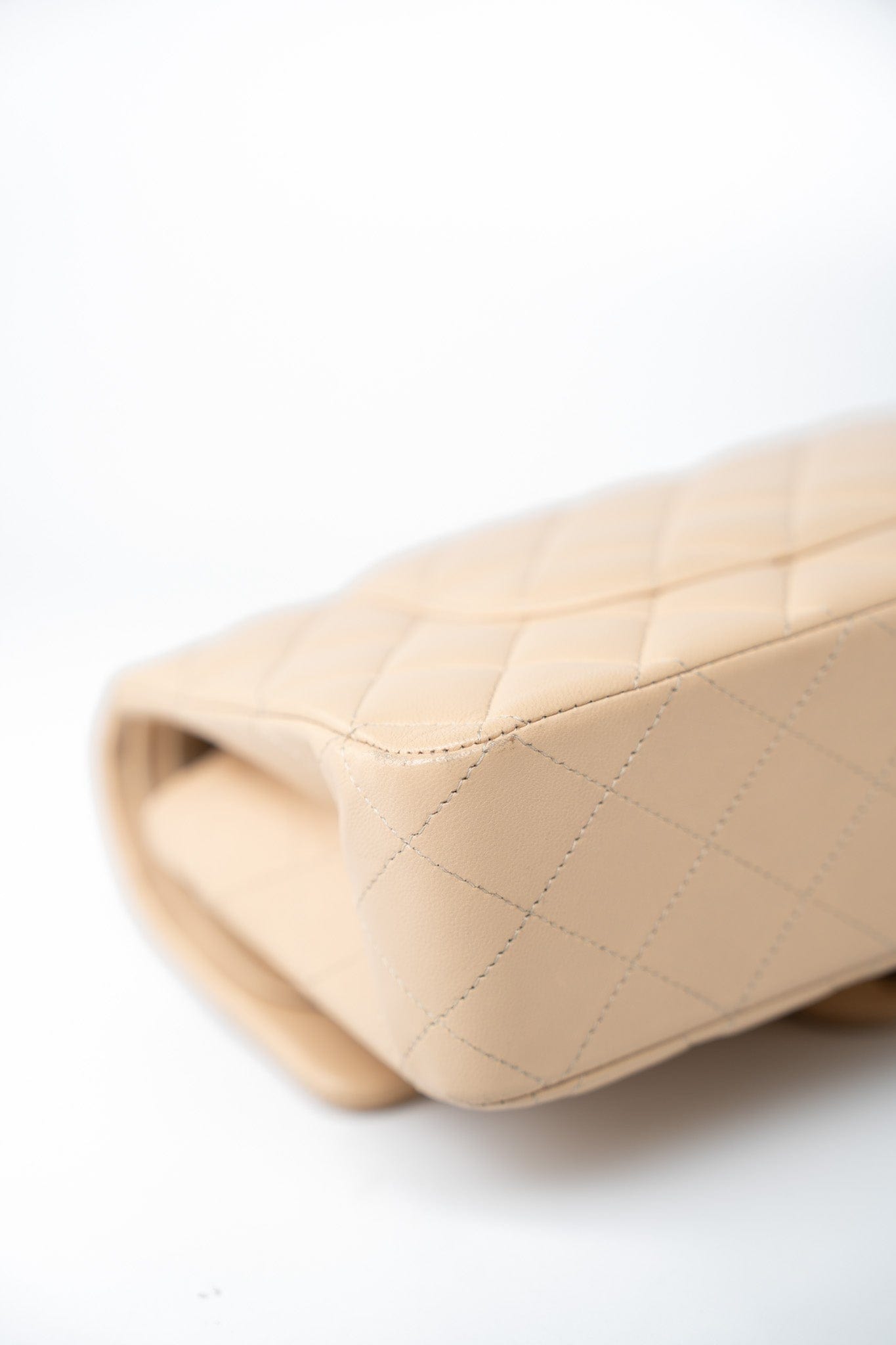 Beige Clair Lambskin Quilted Classic Flap Medium Silver Hardware