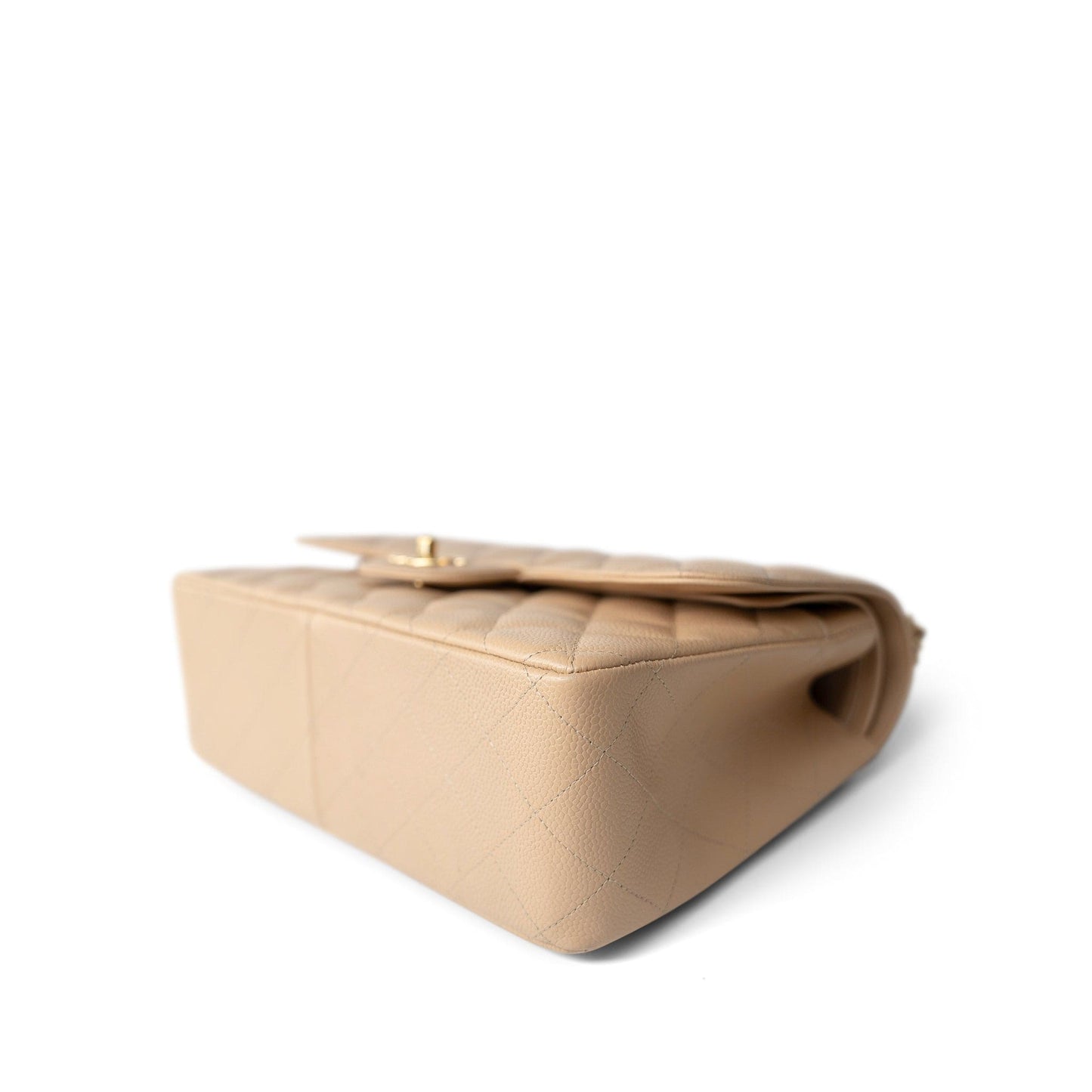 Beige Clair Caviar Quilted Jumbo Classic Flap Gold Hardware