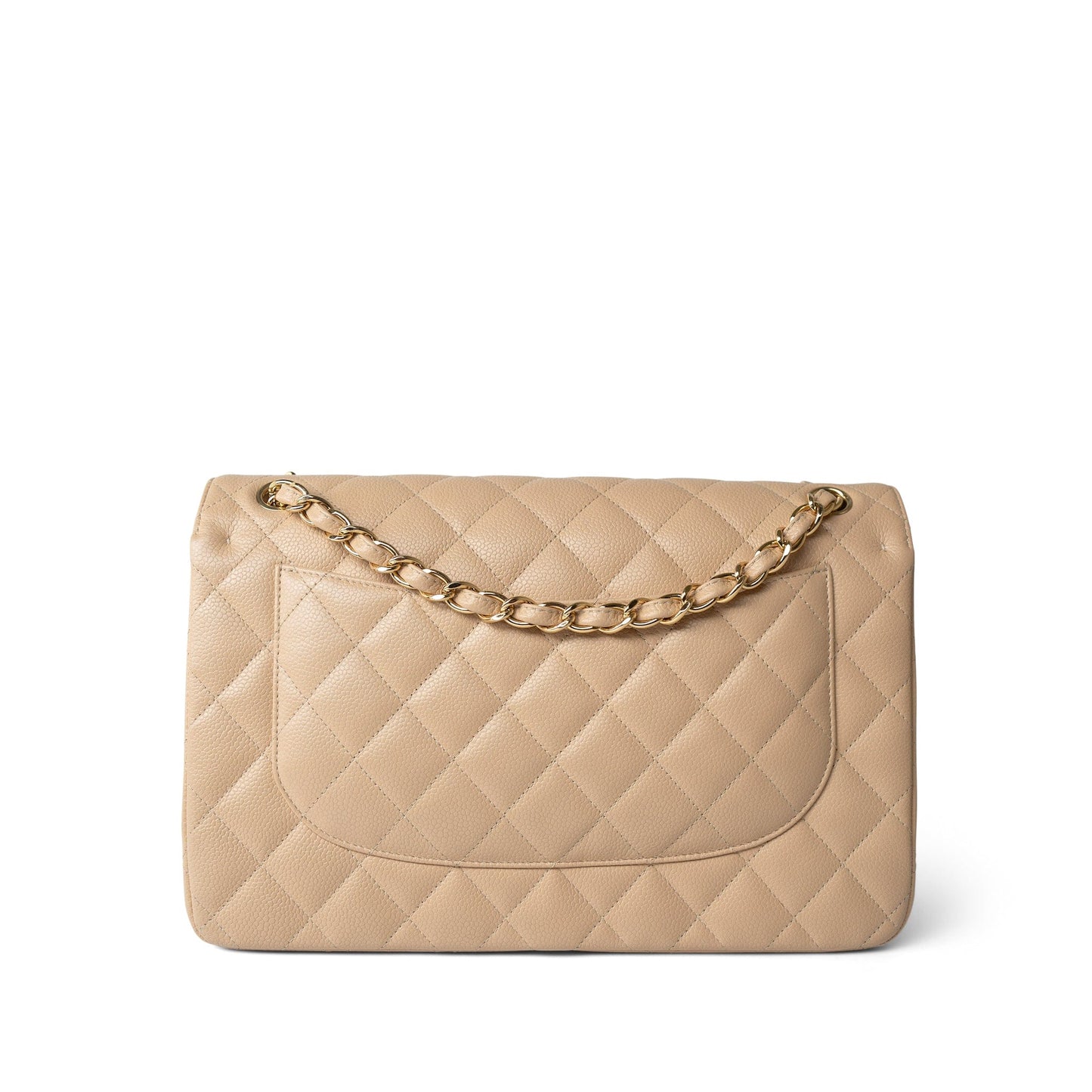 Beige Clair Caviar Quilted Jumbo Classic Flap Gold Hardware