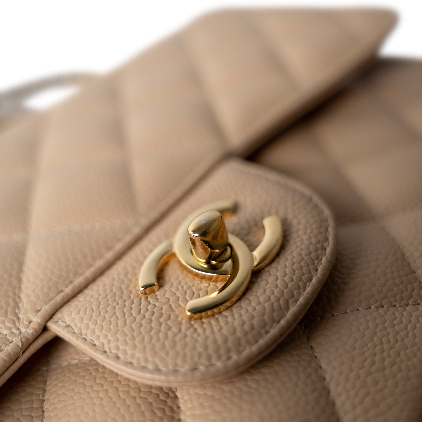 Beige Clair Caviar Quilted Jumbo Classic Flap Gold Hardware