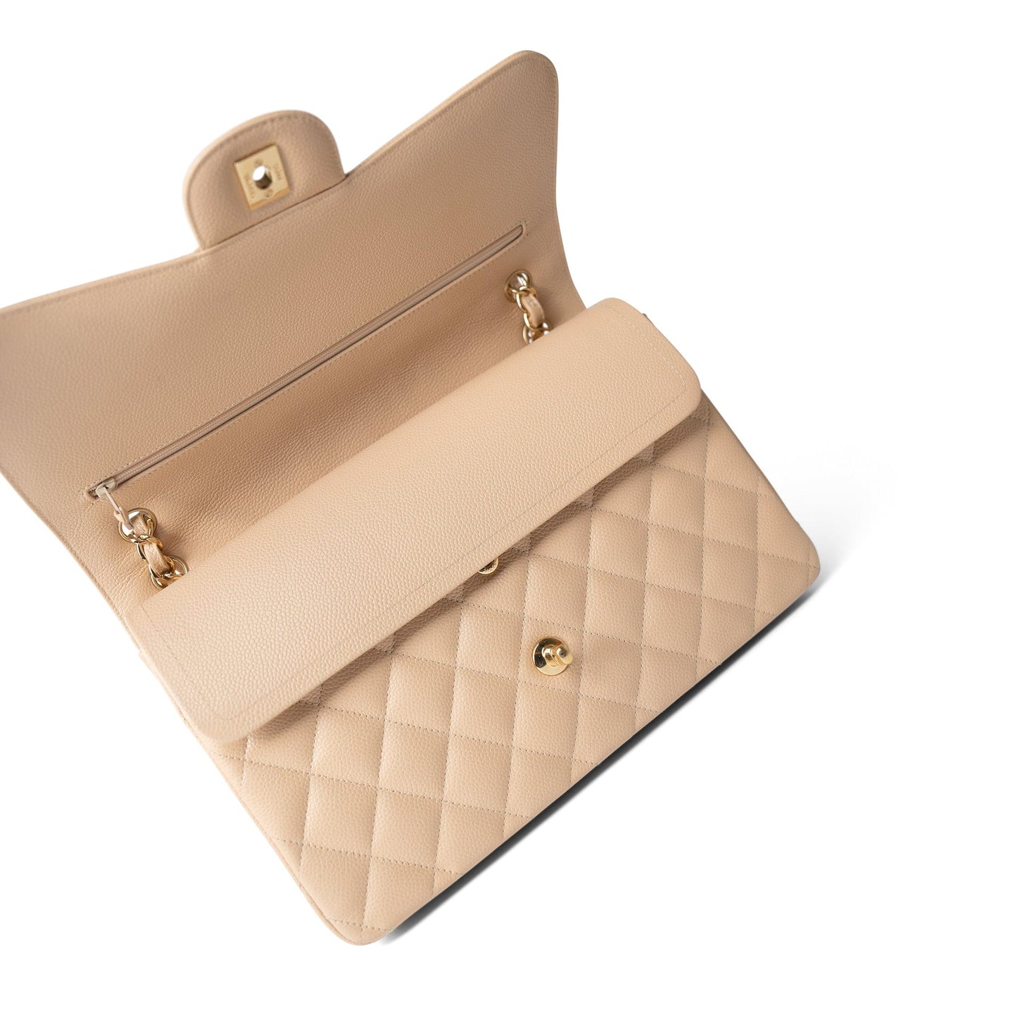 Beige Clair Caviar Quilted Jumbo Classic Flap Gold Hardware