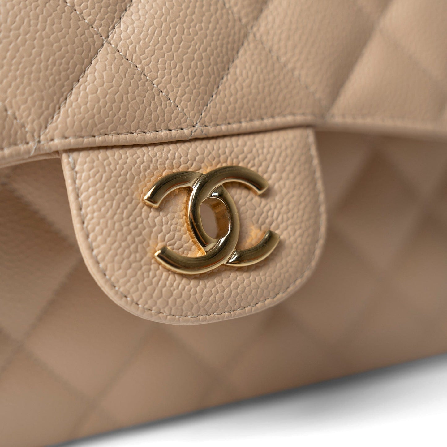 Beige Clair Caviar Quilted Jumbo Classic Flap Gold Hardware