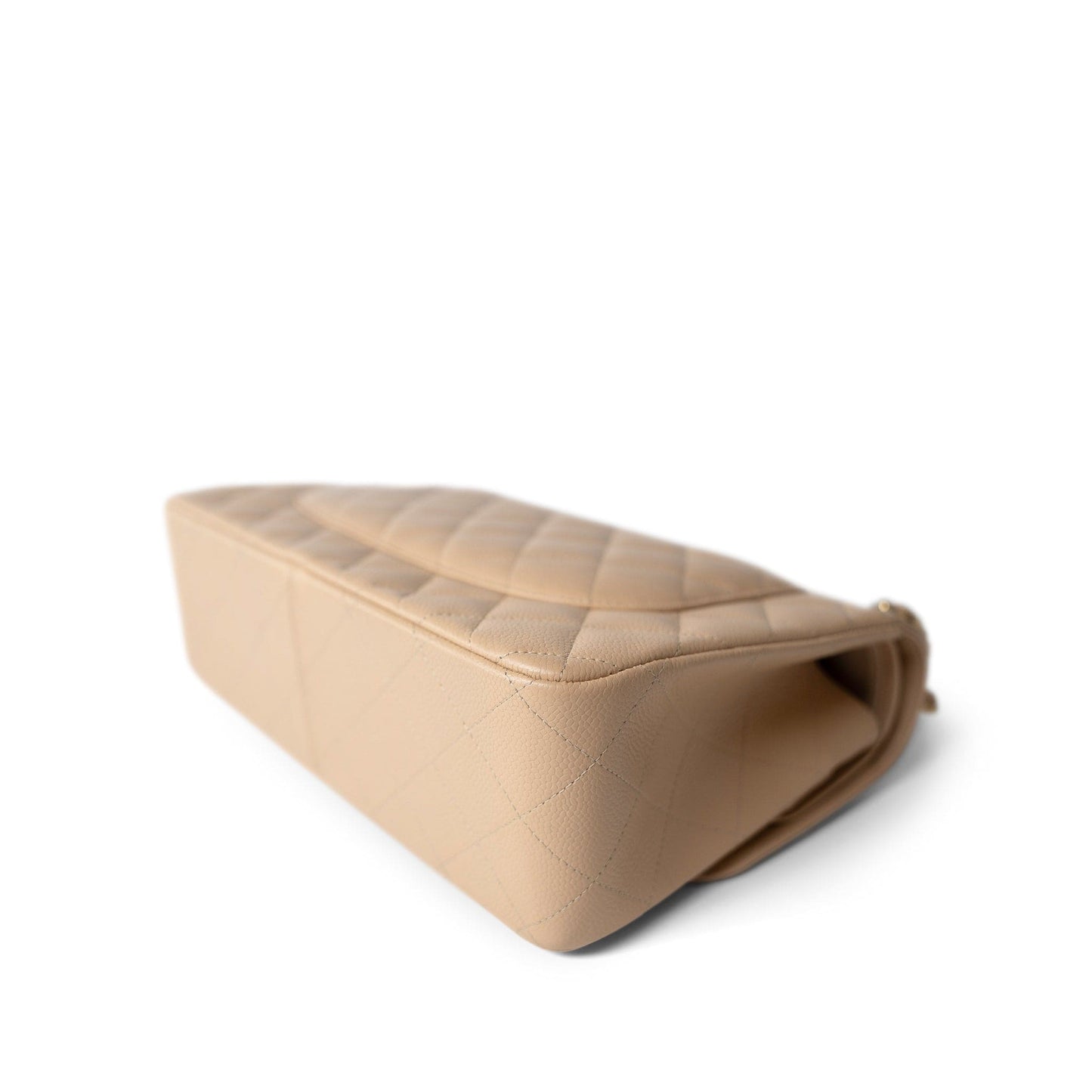 Beige Clair Caviar Quilted Jumbo Classic Flap Gold Hardware