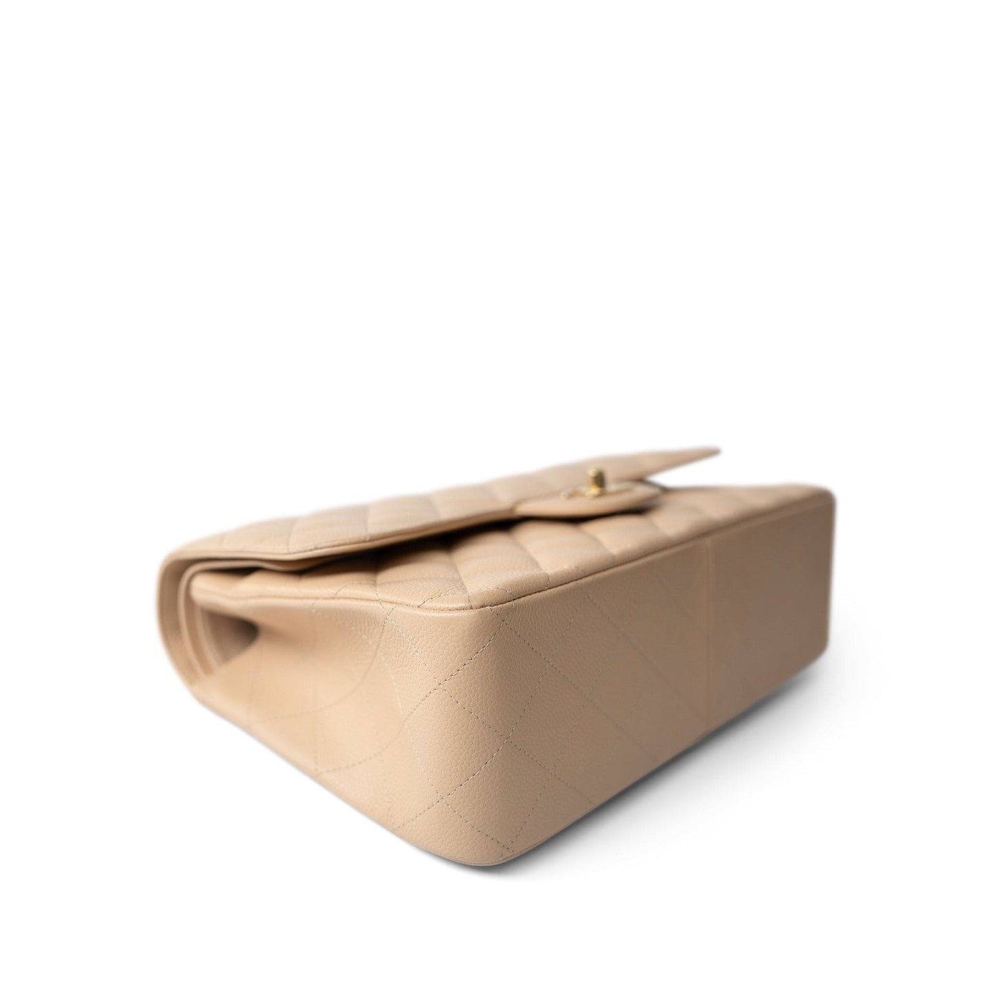 Beige Clair Caviar Quilted Jumbo Classic Flap Gold Hardware