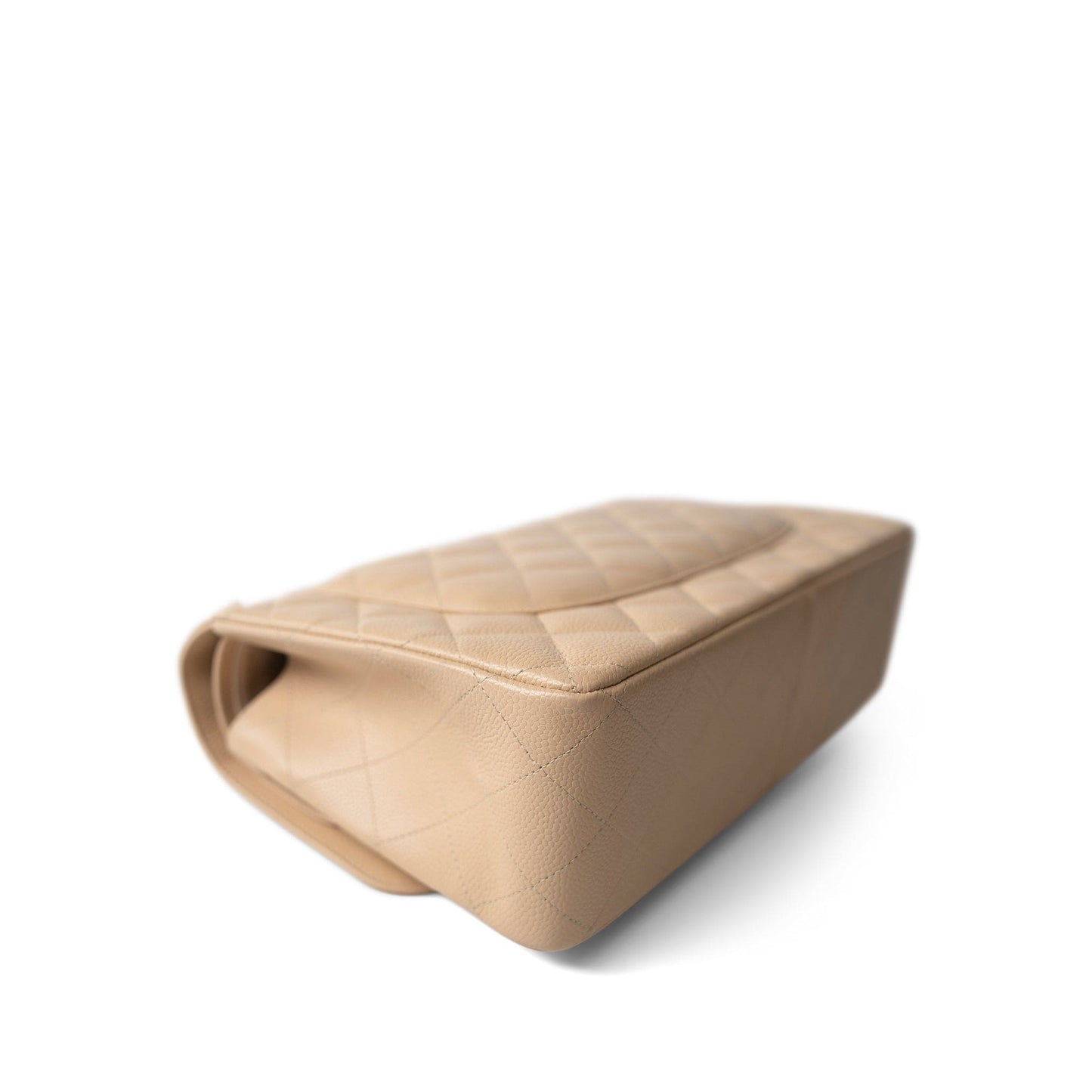 Beige Clair Caviar Quilted Jumbo Classic Flap Gold Hardware