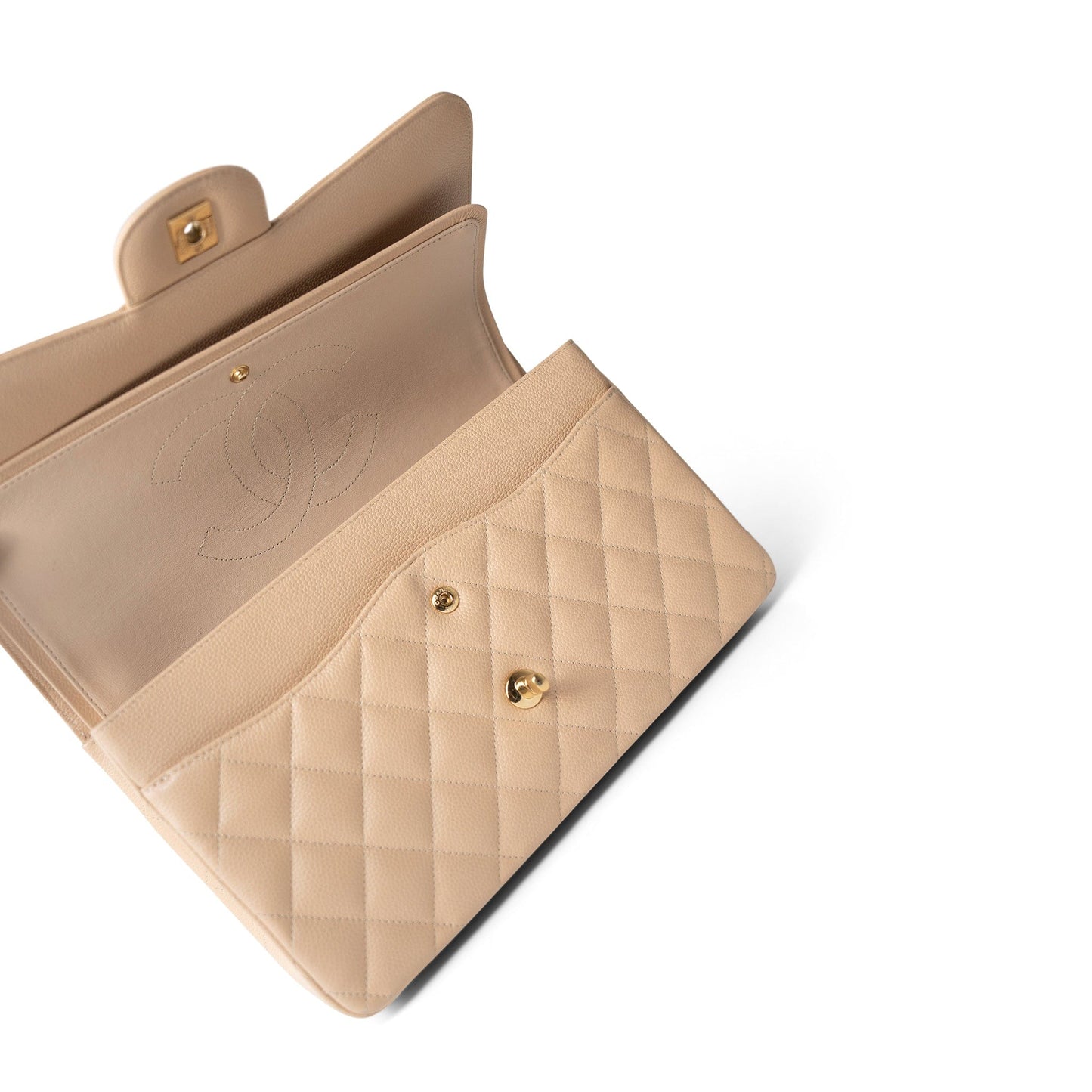 Beige Clair Caviar Quilted Jumbo Classic Flap Gold Hardware