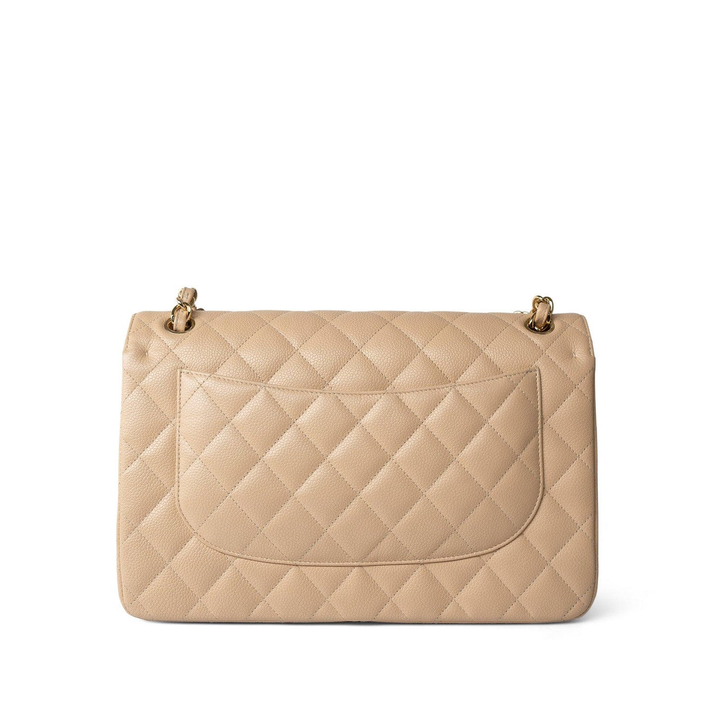 Beige Clair Caviar Quilted Jumbo Classic Flap Gold Hardware