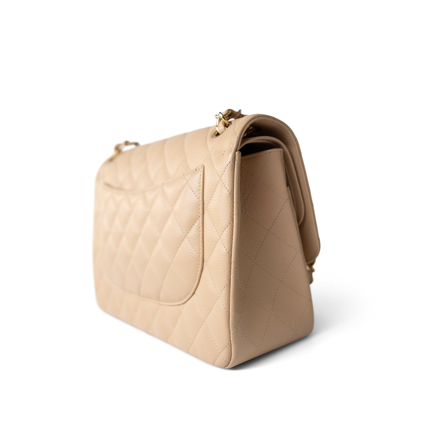 Beige Clair Caviar Quilted Jumbo Classic Flap Gold Hardware