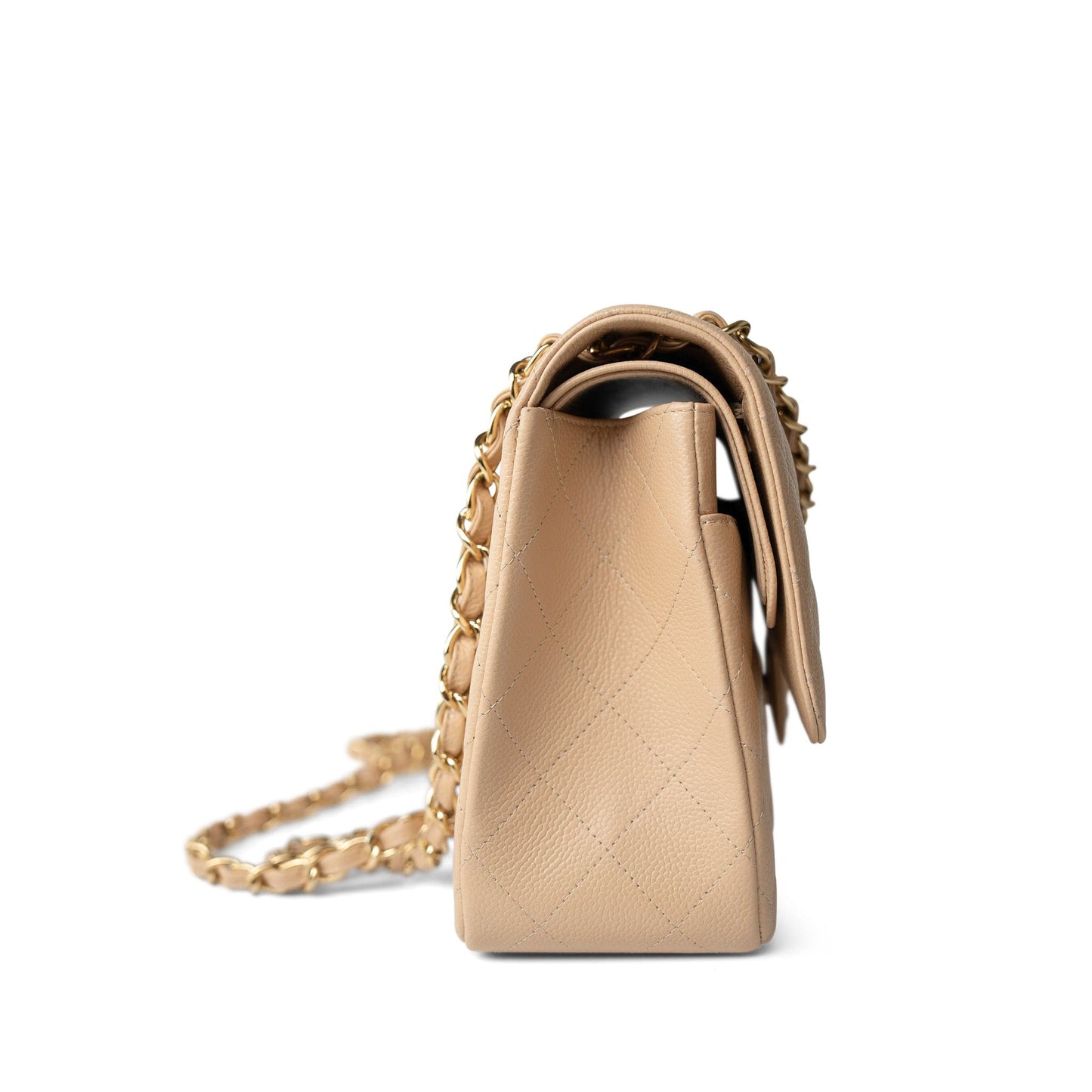 Beige Clair Caviar Quilted Jumbo Classic Flap Gold Hardware