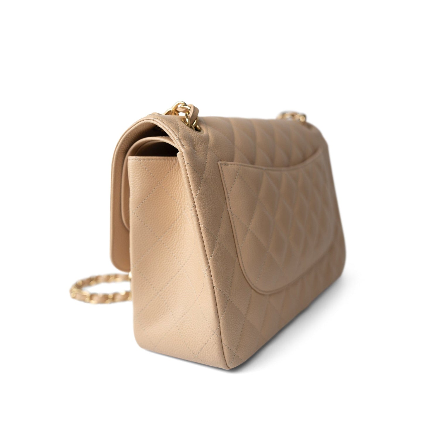 Beige Clair Caviar Quilted Jumbo Classic Flap Gold Hardware