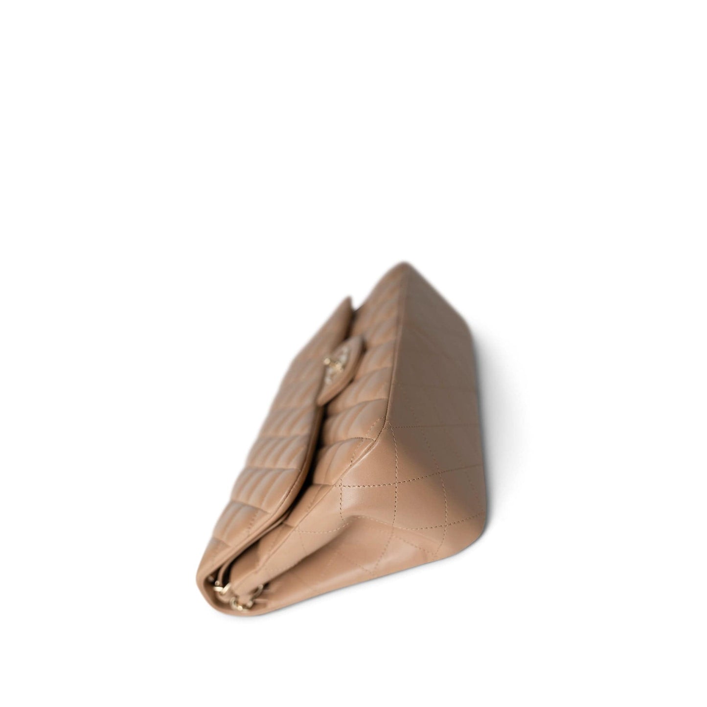 Dark Beige / Caramel Lambskin Quilted Jumbo Classic Flap Light Gold Hardware