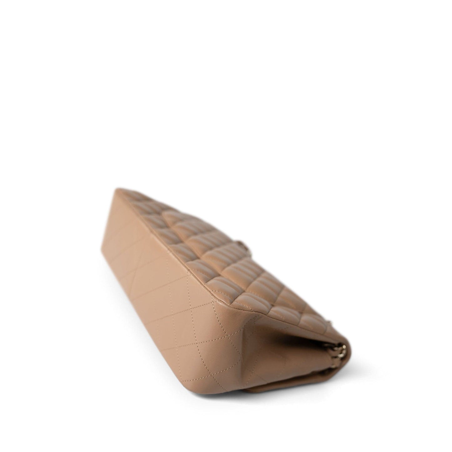 Dark Beige / Caramel Lambskin Quilted Jumbo Classic Flap Light Gold Hardware