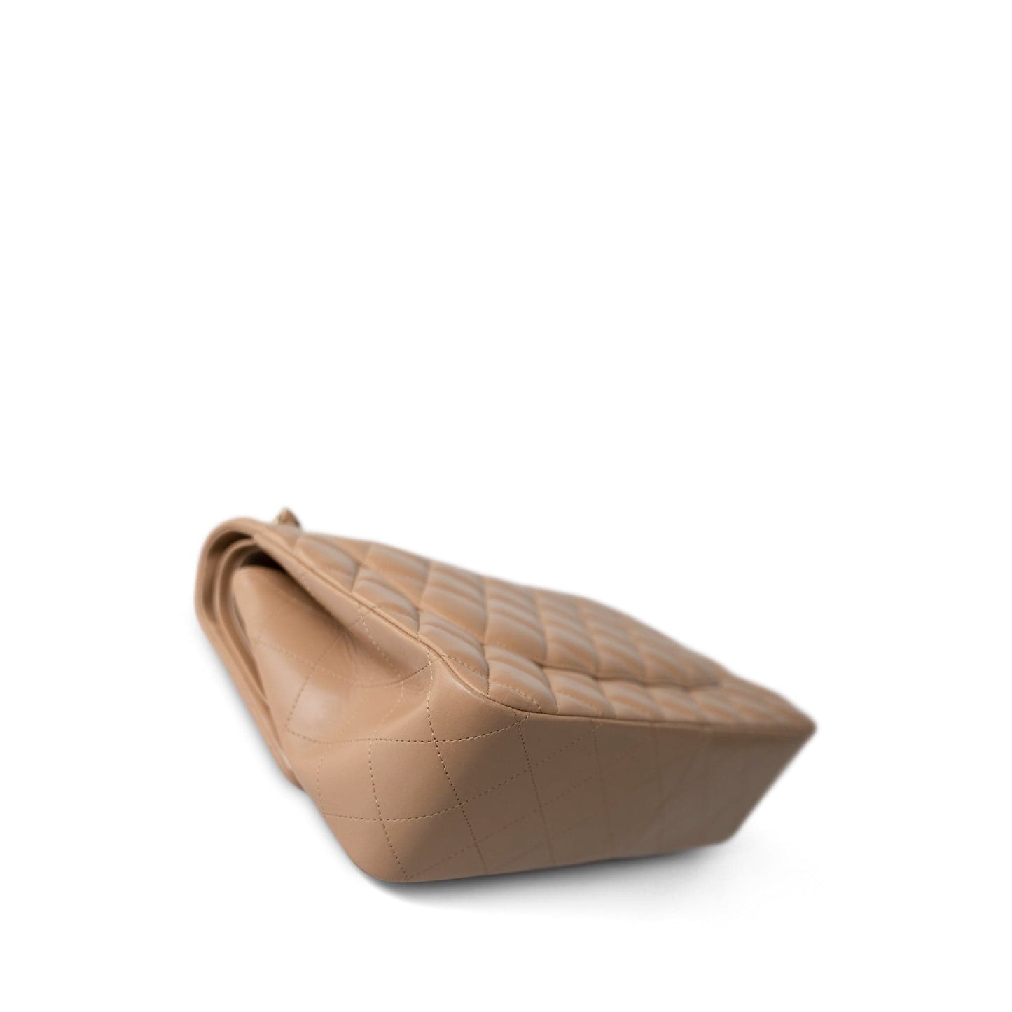 Dark Beige / Caramel Lambskin Quilted Jumbo Classic Flap Light Gold Hardware