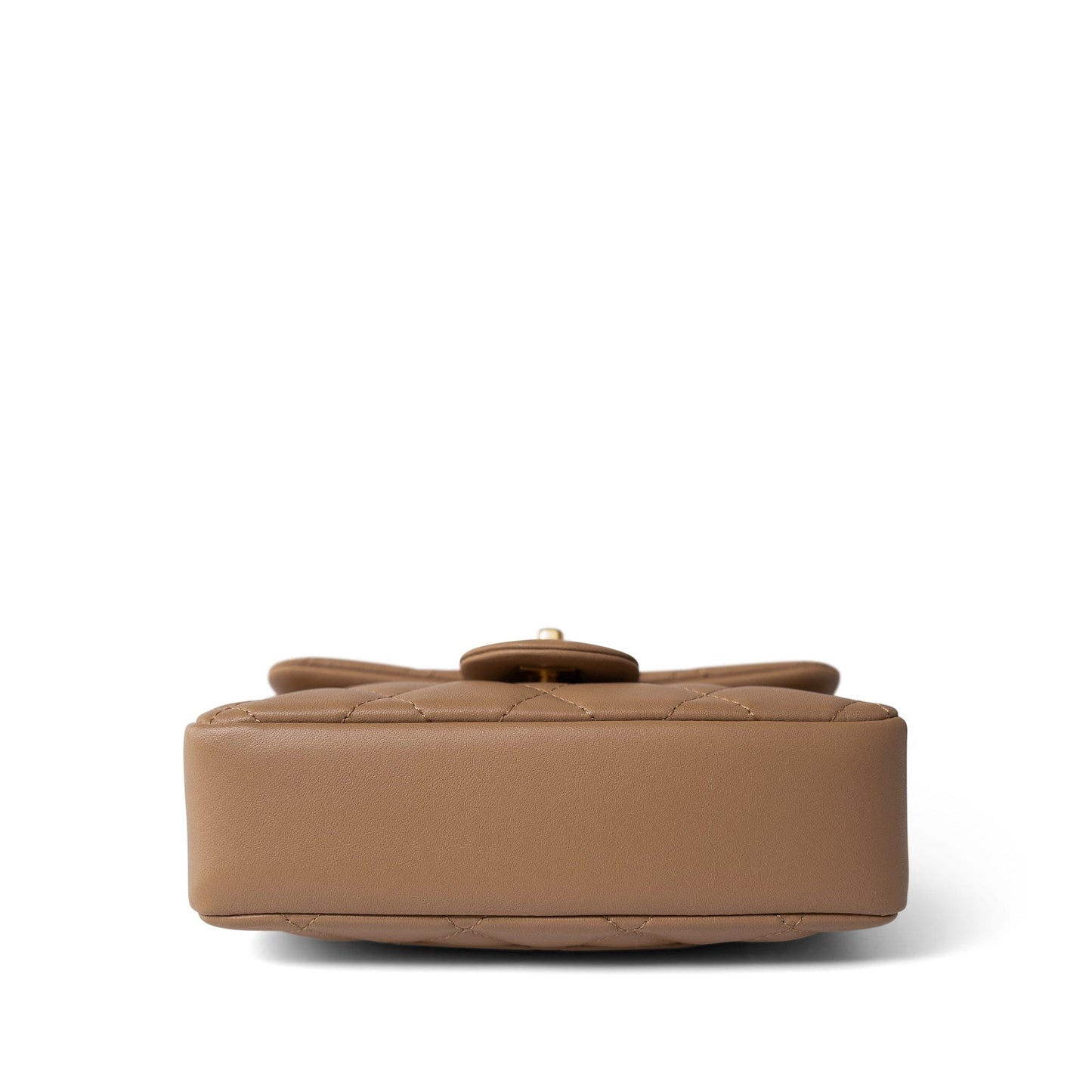 Dark Beige Lambskin Quilted Heart Charms Mini Flap Aged Gold Hardware