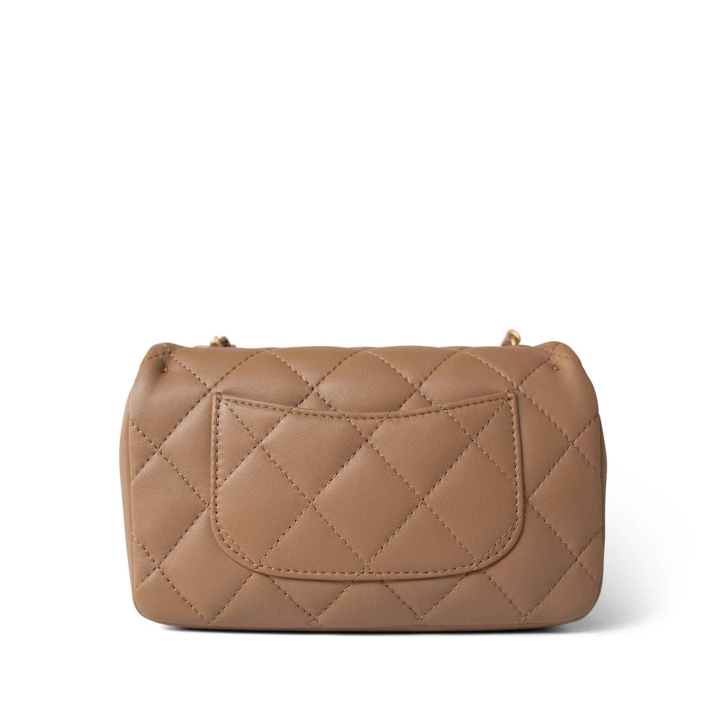 Dark Beige Lambskin Quilted Heart Charms Mini Flap Aged Gold Hardware