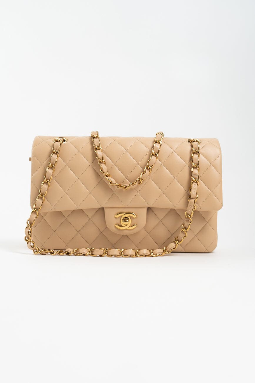 Beige Lambskin Quilted Classic Flap Medium GHW