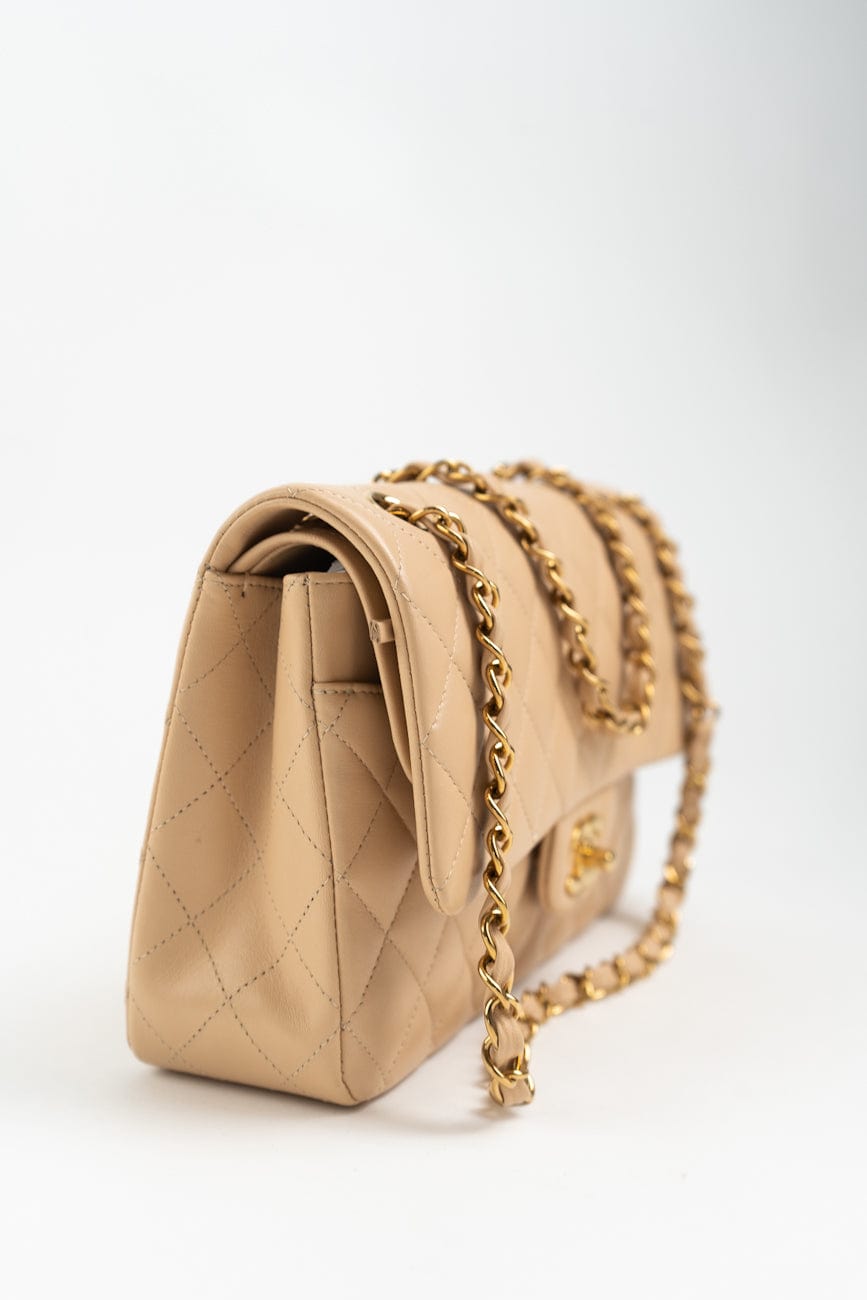 Beige Lambskin Quilted Classic Flap Medium GHW