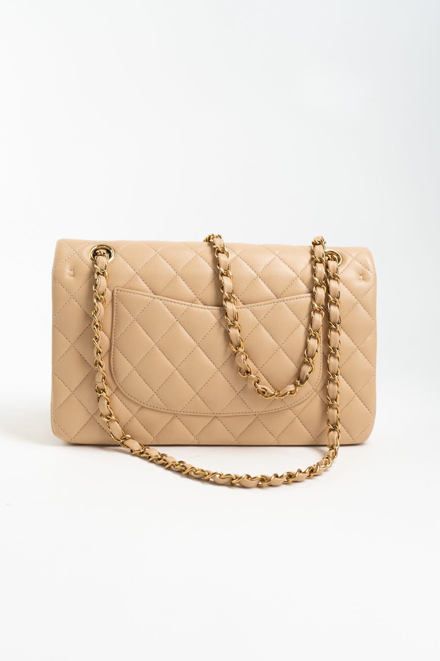 Beige Lambskin Quilted Classic Flap Medium GHW