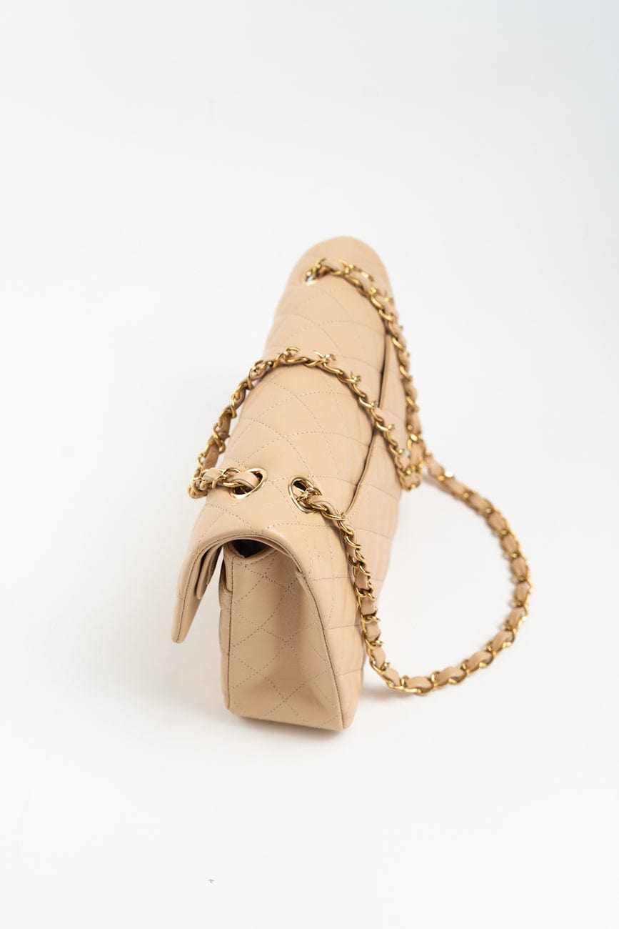 Beige Lambskin Quilted Classic Flap Medium GHW