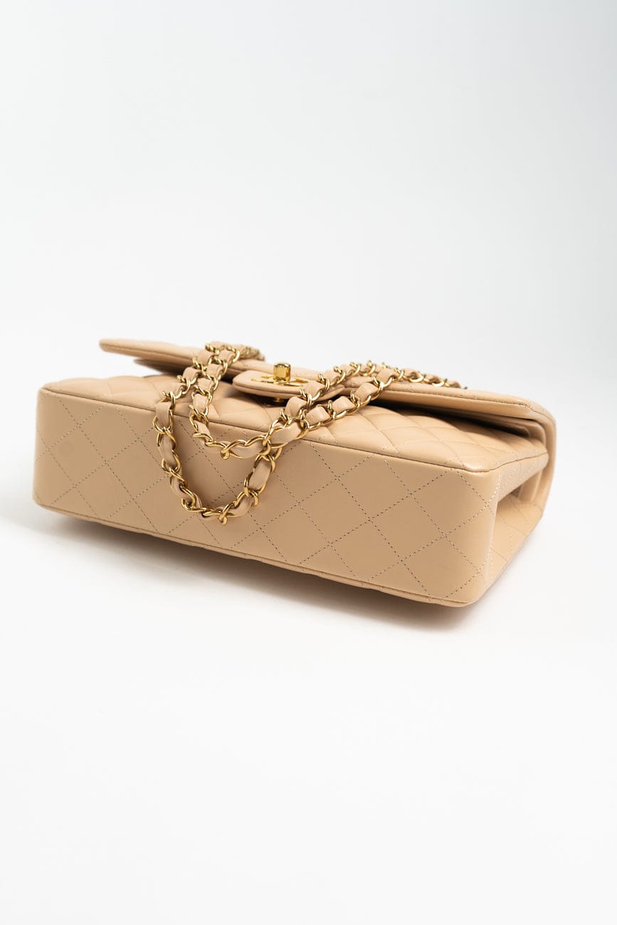 Beige Lambskin Quilted Classic Flap Medium GHW