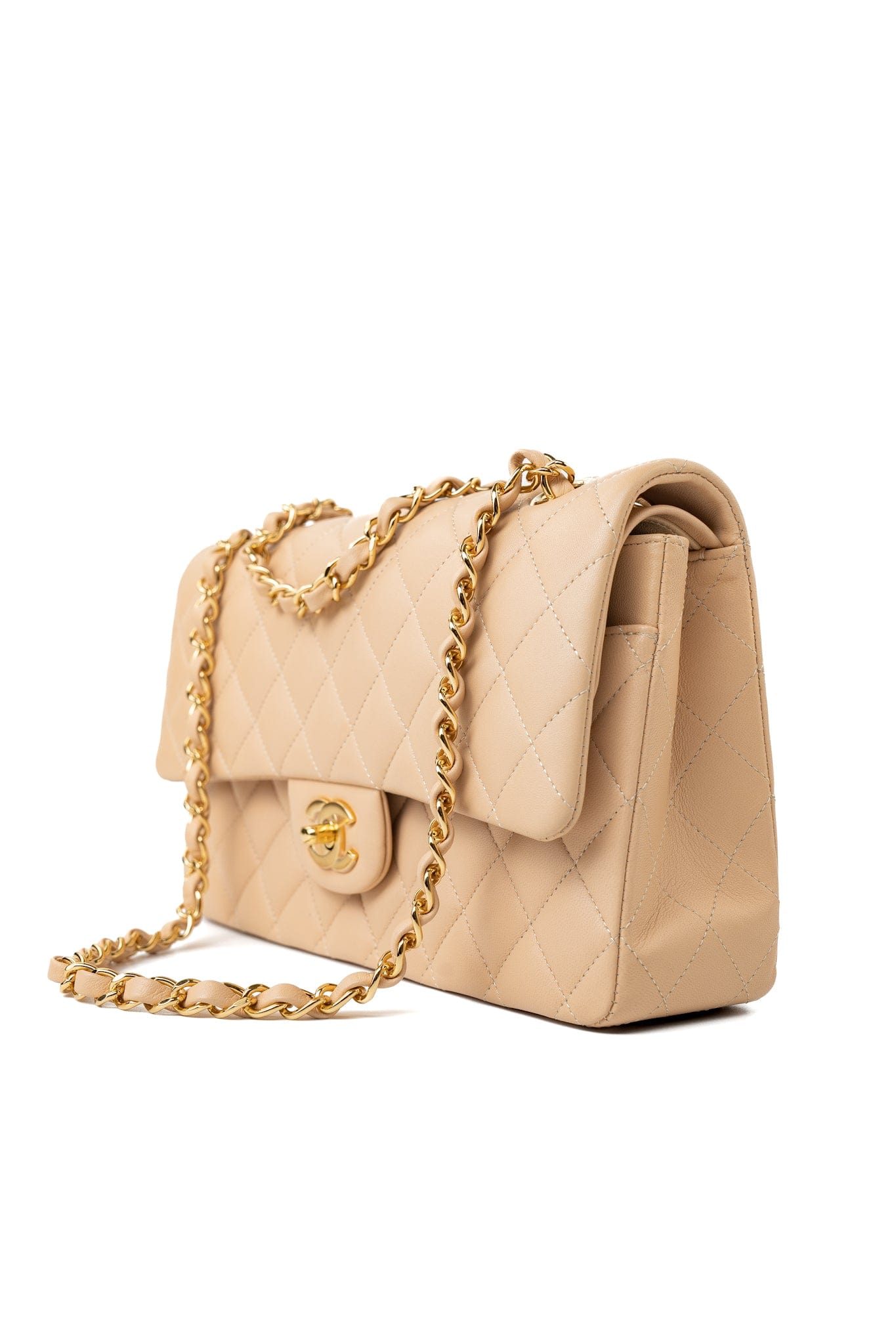 Beige Lambskin Quilted Classic Flap Medium GHW