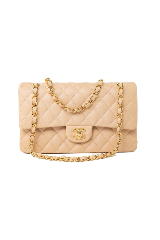 Beige Lambskin Quilted Classic Flap Medium GHW