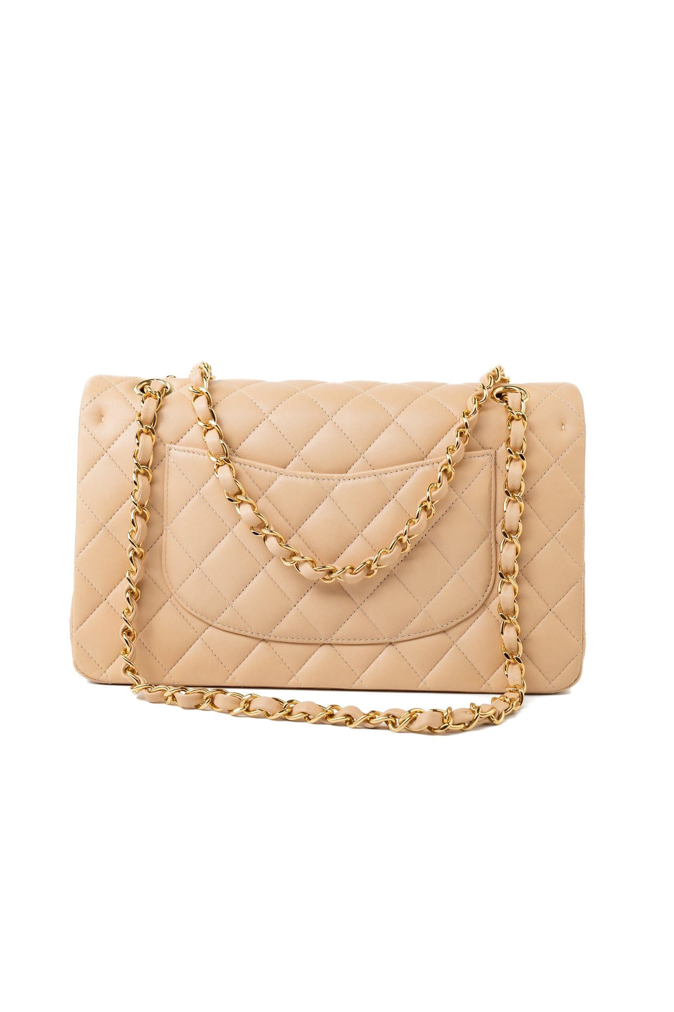 Beige Lambskin Quilted Classic Flap Medium GHW