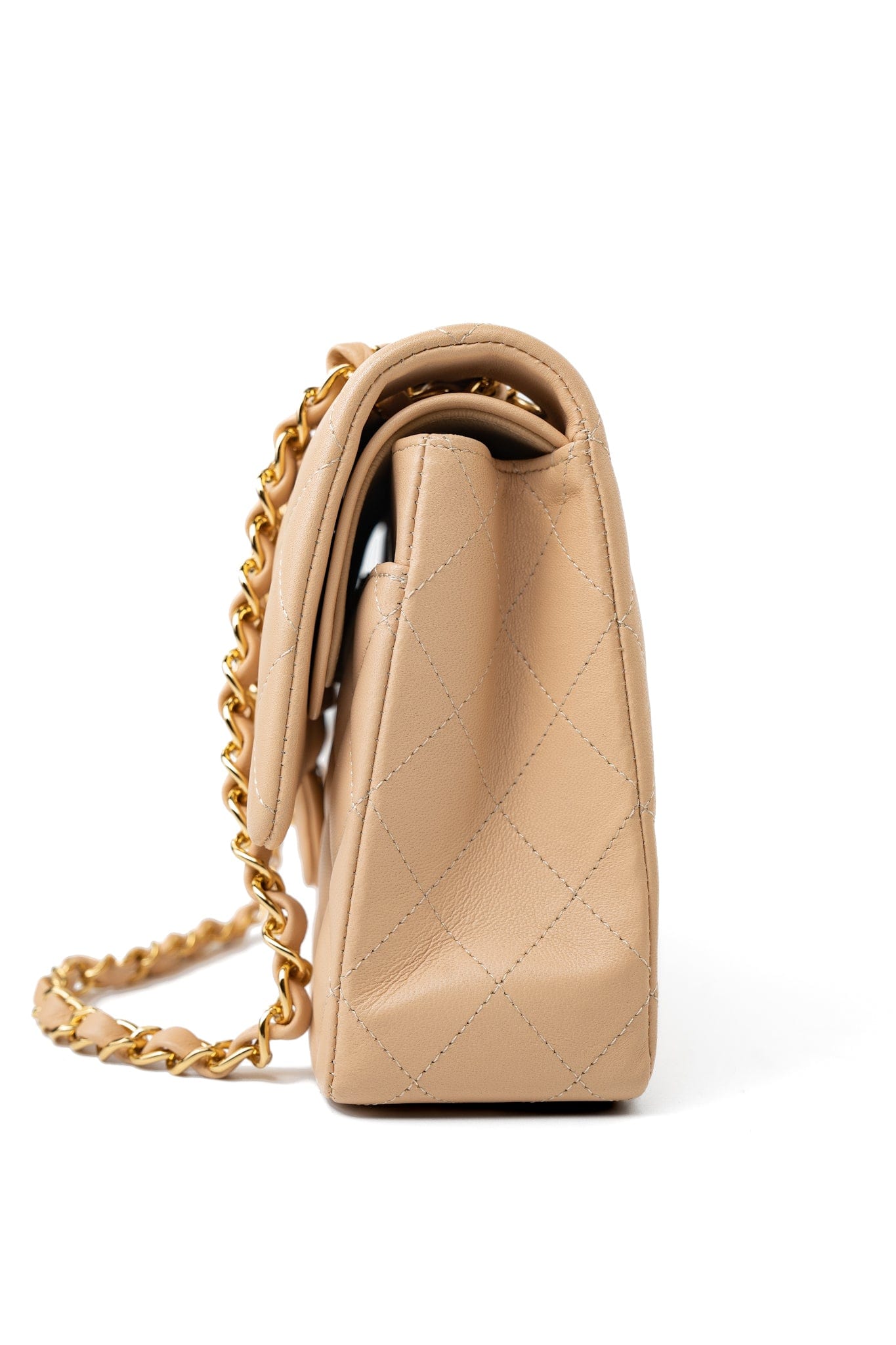 Beige Lambskin Quilted Classic Flap Medium GHW