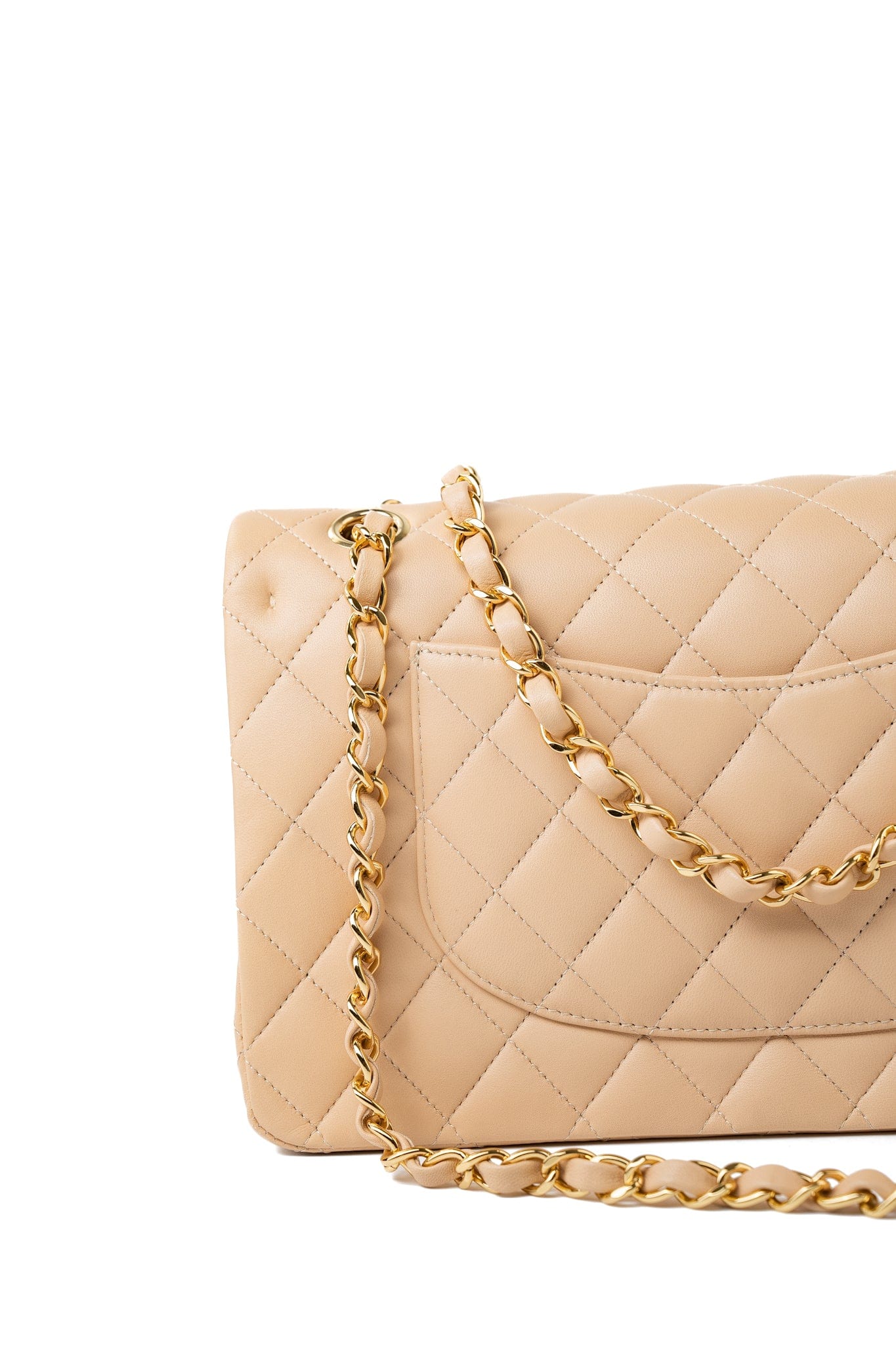 Beige Lambskin Quilted Classic Flap Medium GHW
