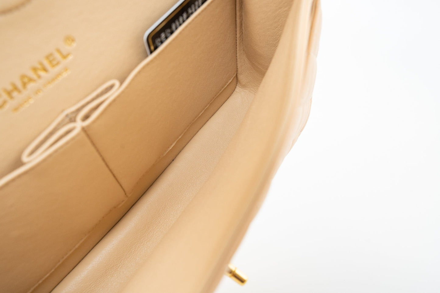 Beige Lambskin Quilted Classic Flap Medium GHW