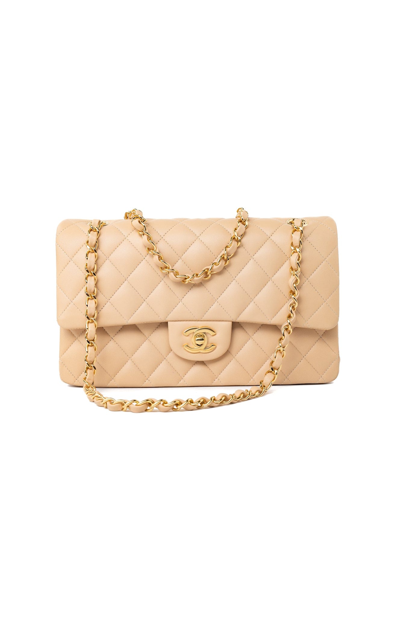 Beige Lambskin Quilted Classic Flap Medium GHW