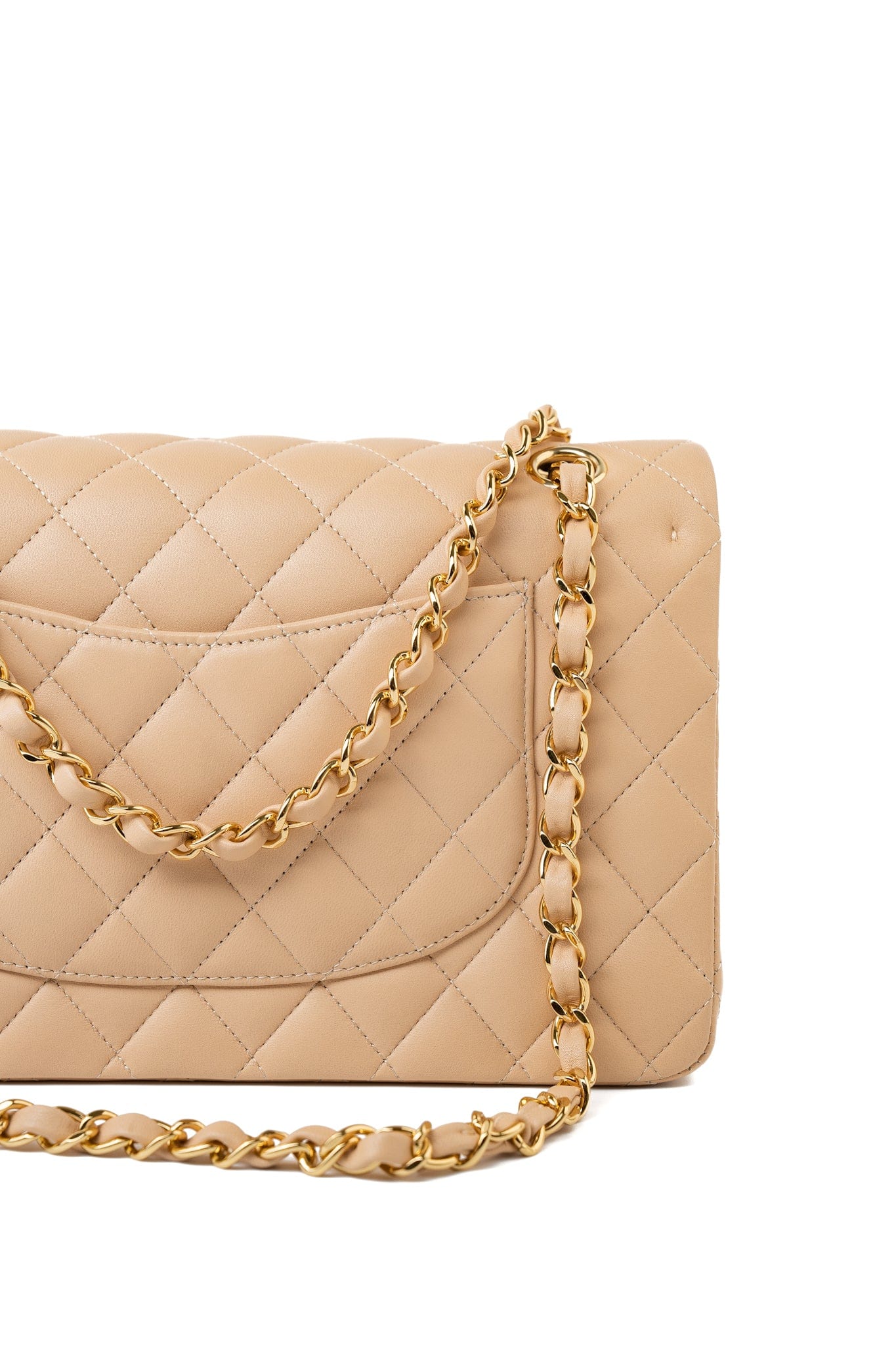 Beige Lambskin Quilted Classic Flap Medium GHW