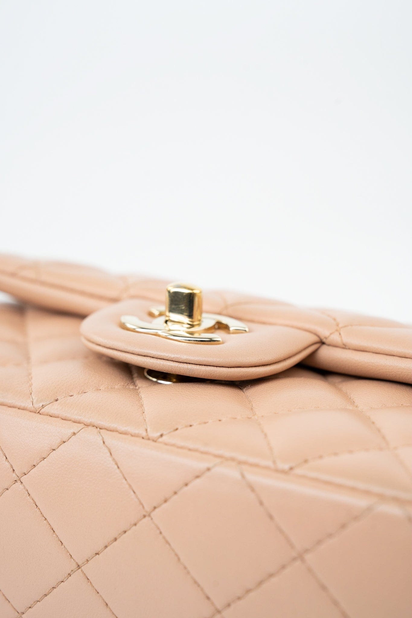 Beige Lambskin Quilted Mini Rectangular Flap Light Gold Hardware