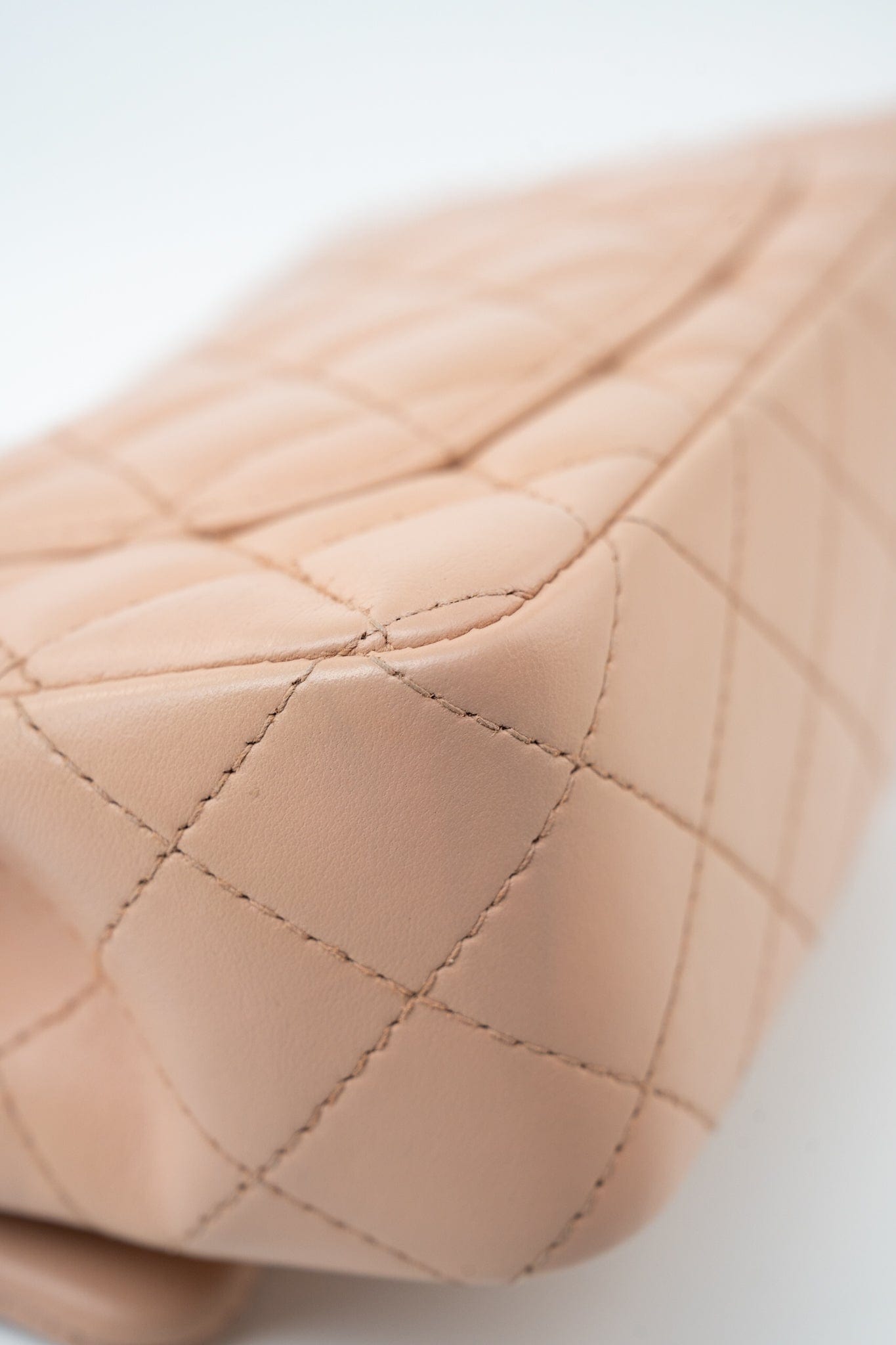 Beige Lambskin Quilted Mini Rectangular Flap Light Gold Hardware