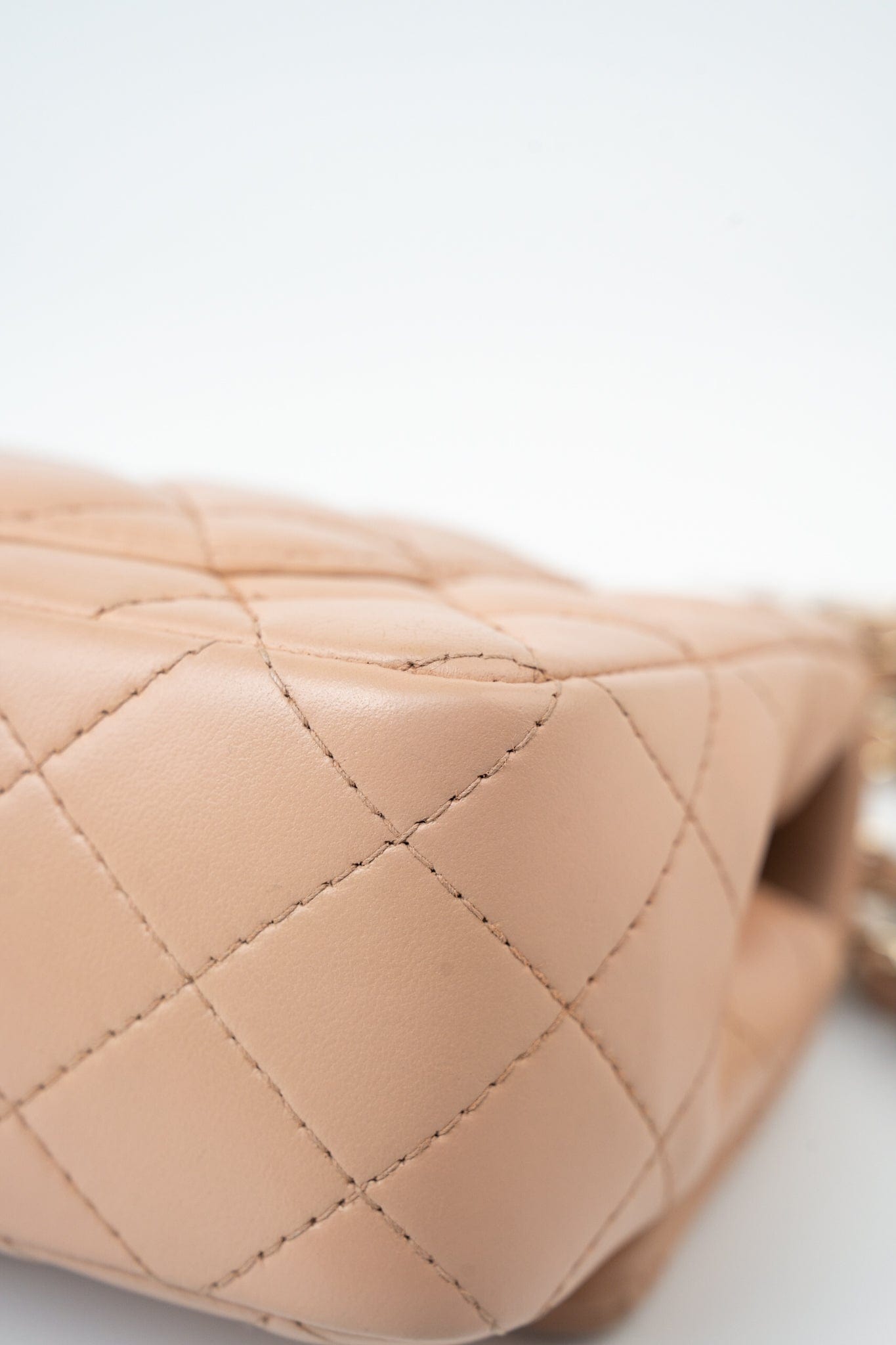 Beige Lambskin Quilted Mini Rectangular Flap Light Gold Hardware