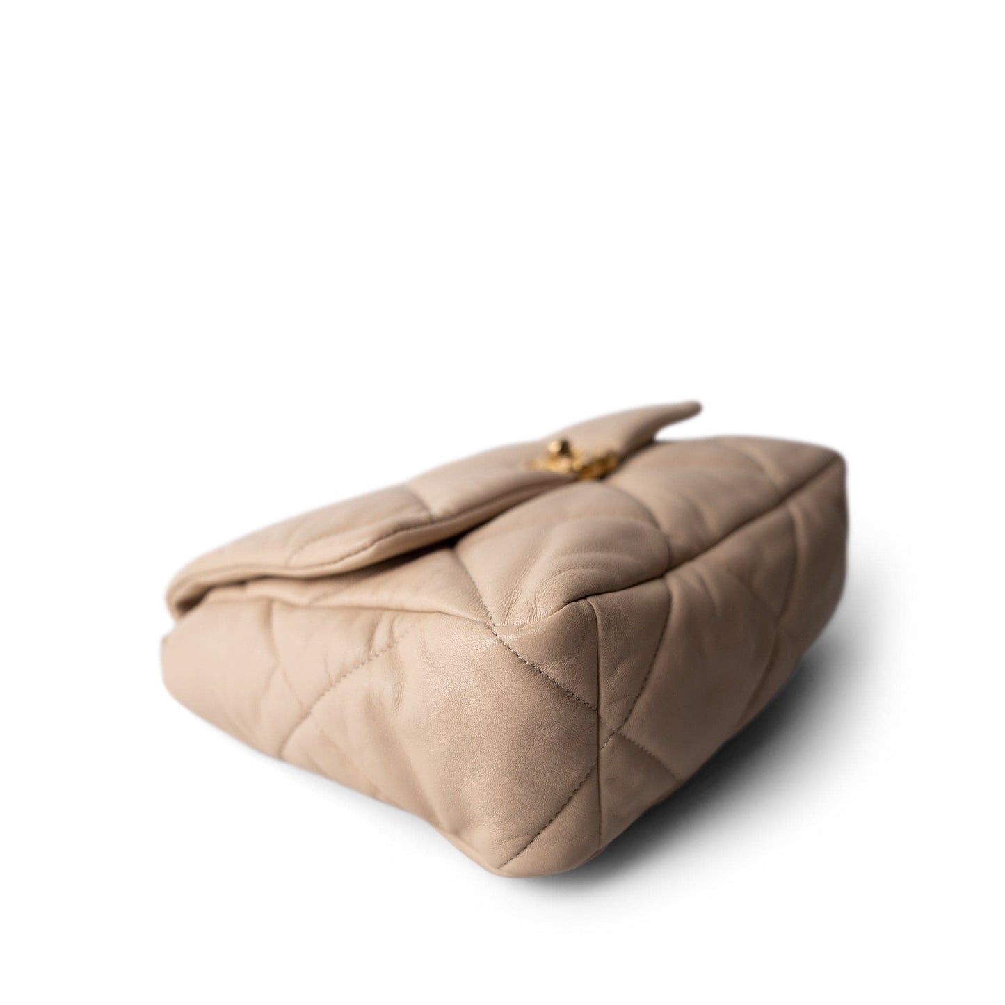 Light Beige Goatskin Quilted 19 Flap Large Mixed Hardware