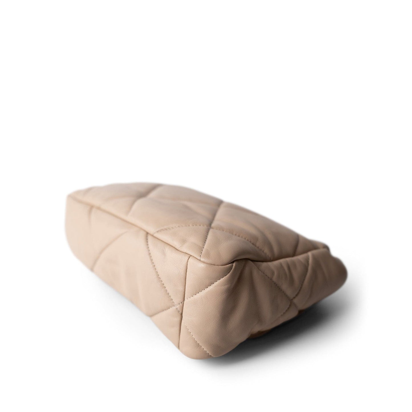 Light Beige Goatskin Quilted 19 Flap Large Mixed Hardware