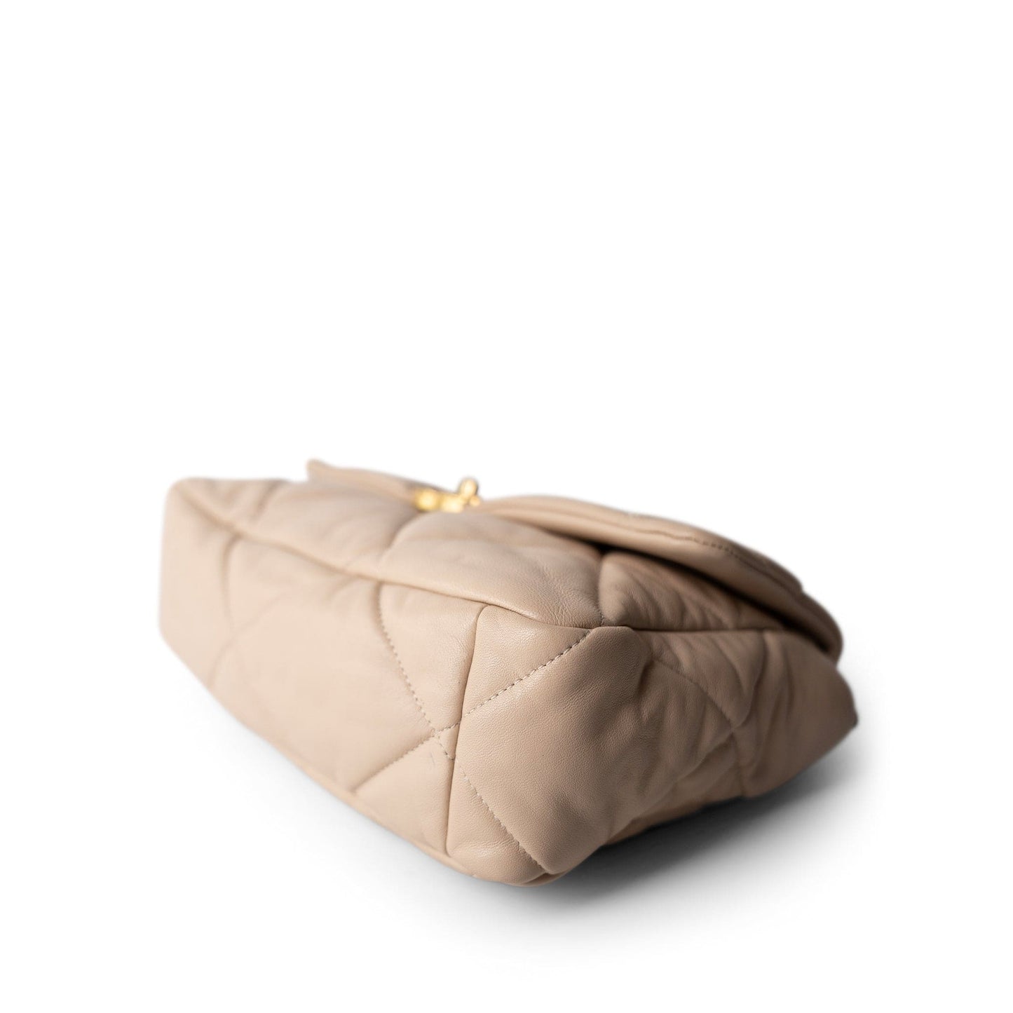 Light Beige Goatskin Quilted 19 Flap Large Mixed Hardware