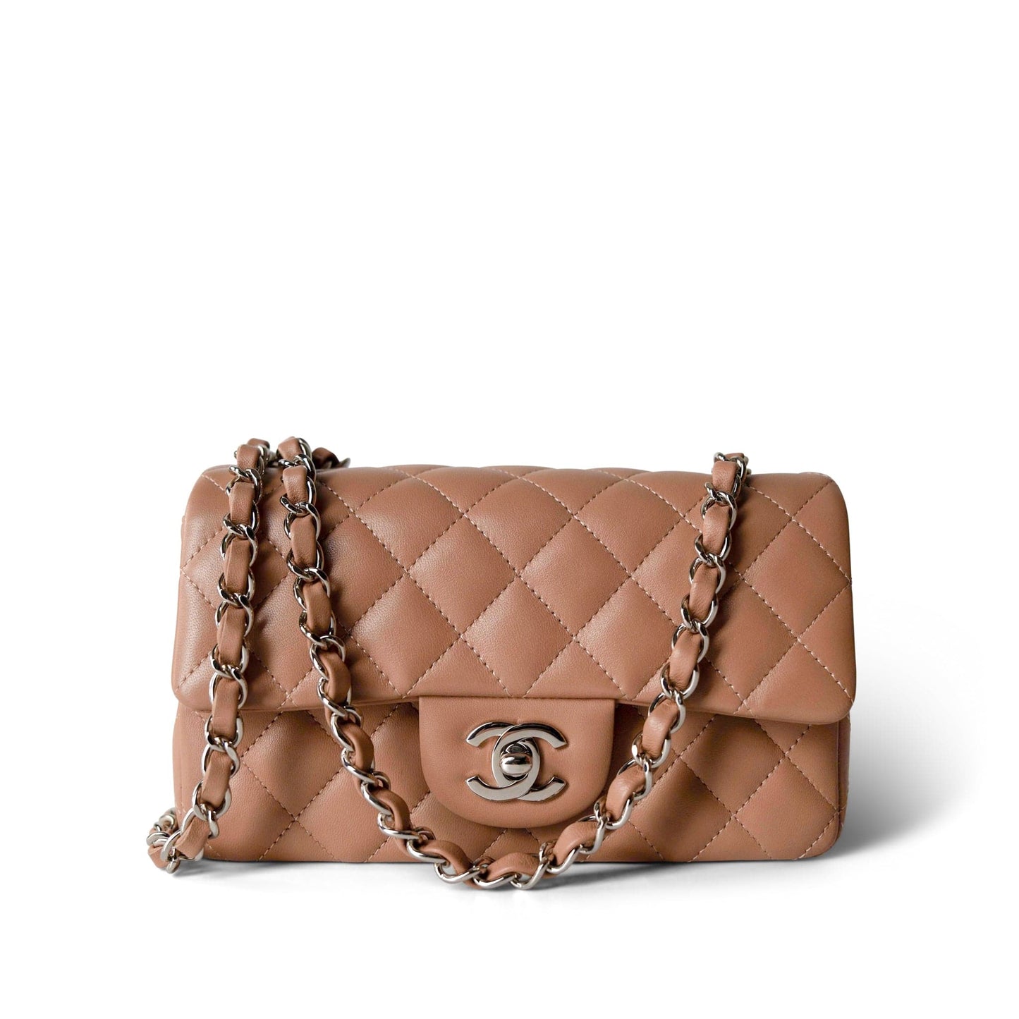 Light Caramel Quilted Mini Rectangular Silver Hardware
