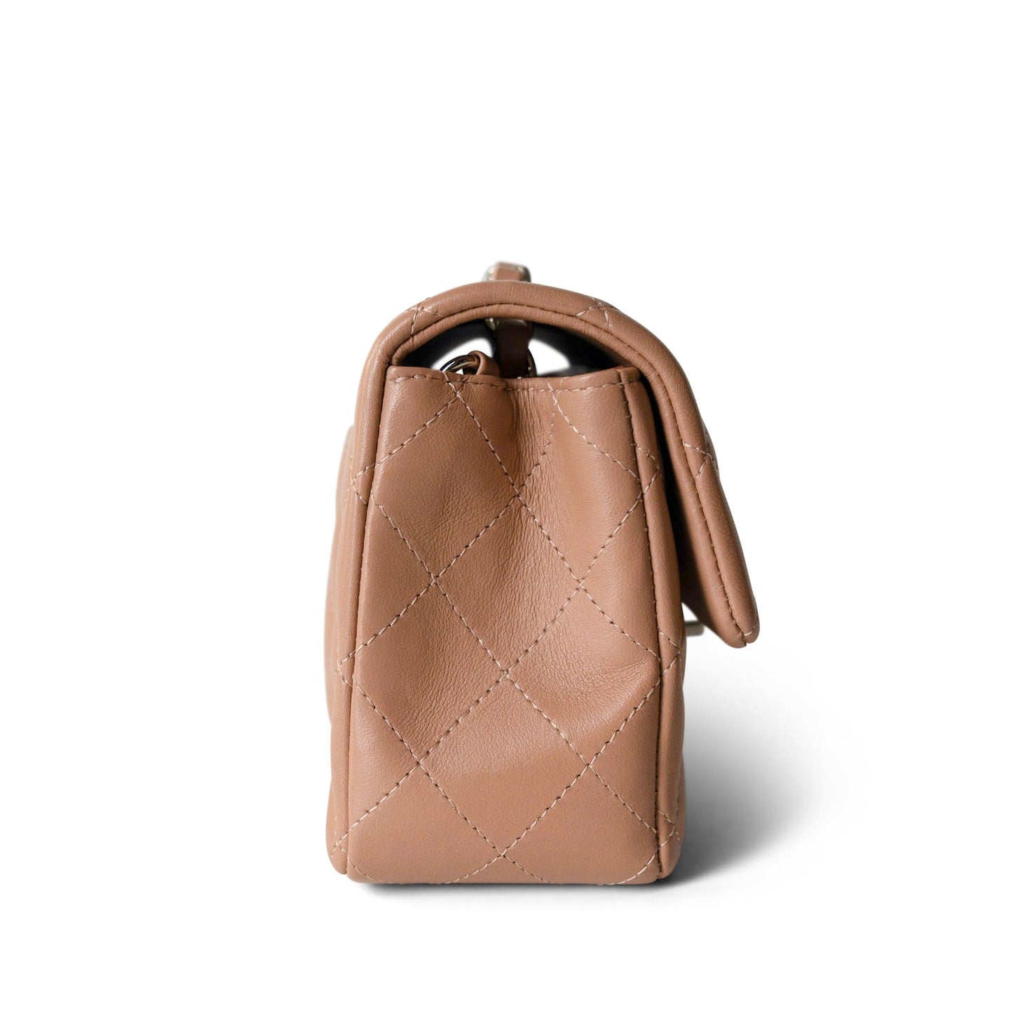 Light Caramel Quilted Mini Rectangular Silver Hardware